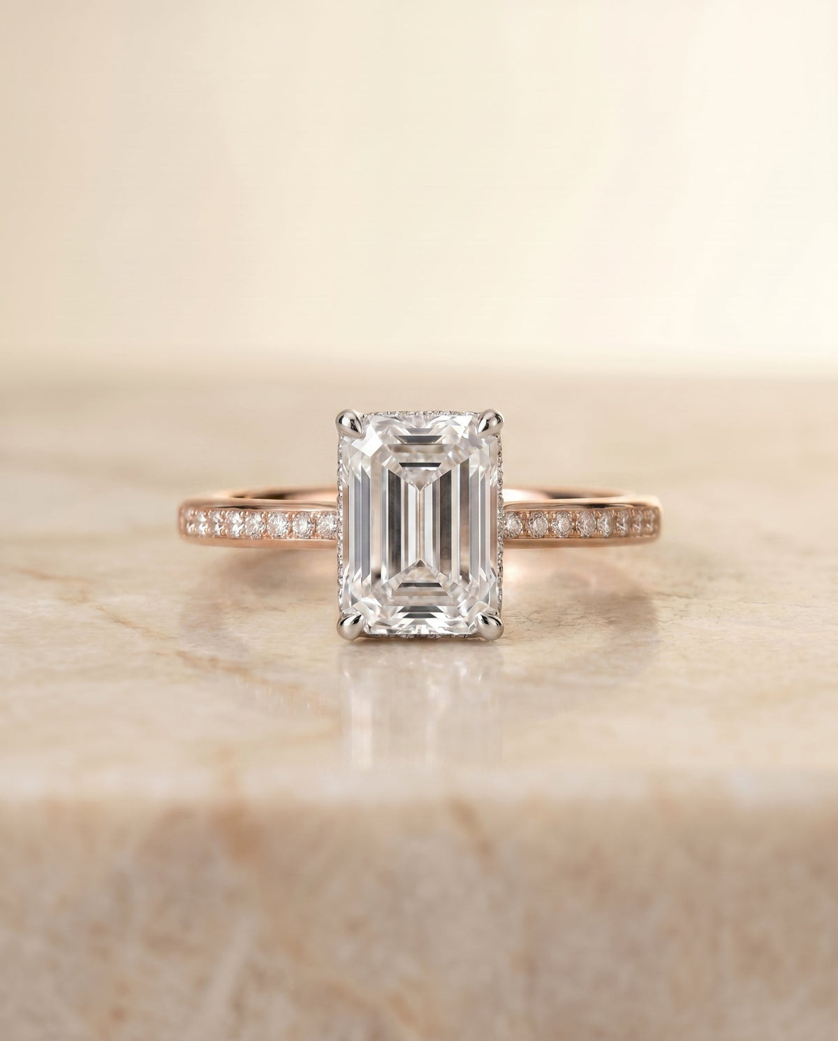 Brenda Select Emerald Engagement Ring With High Hidden Halo With 34 Prong S, view 1