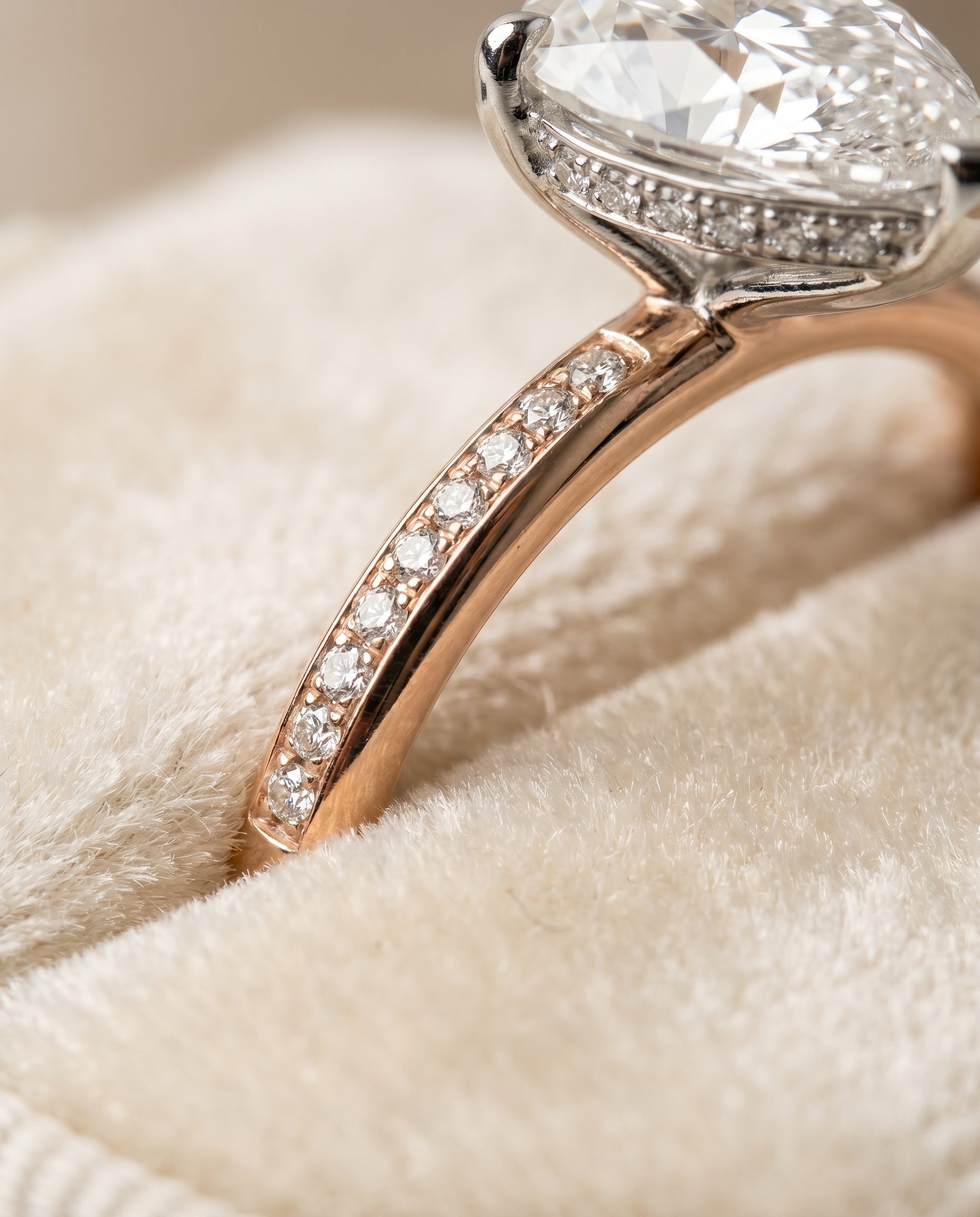 14K Rose Gold band of The Brenda princess engagement ring setting | RockHer