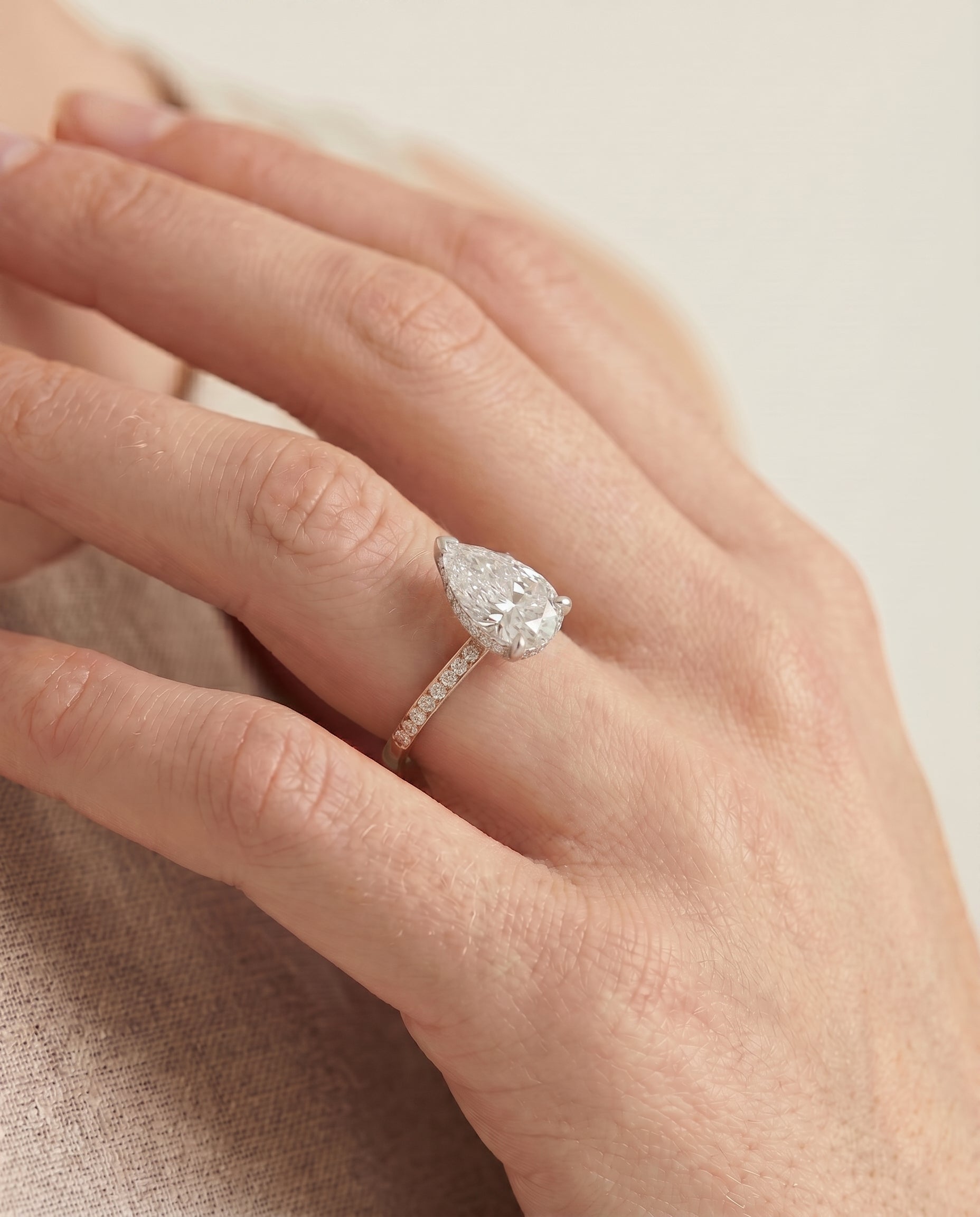 The Brenda engagement ring setting in 14K Rose Gold, high hidden halo solitaire design | RockHer