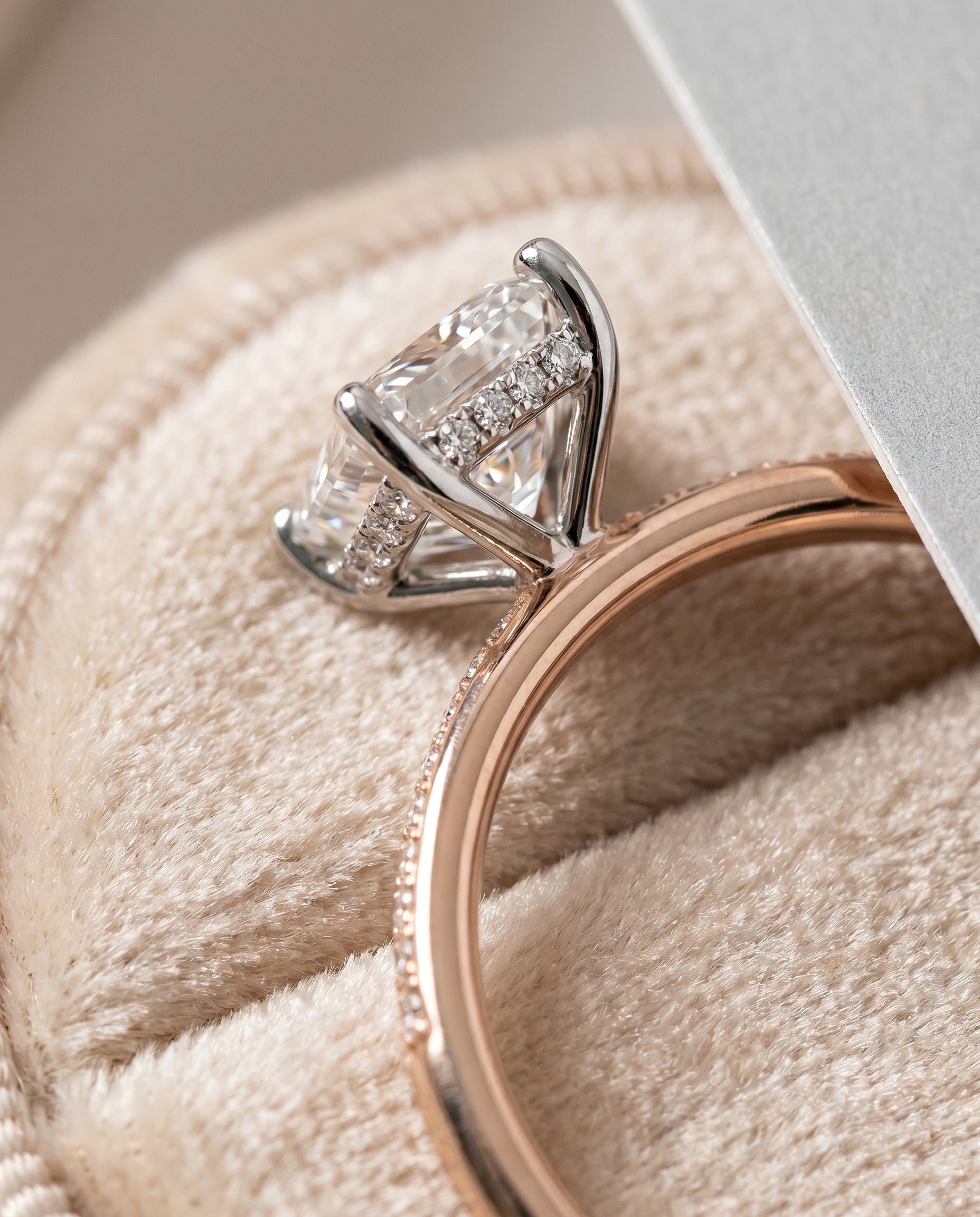 14K Rose Gold band of The Brenda radiant engagement ring setting | RockHer