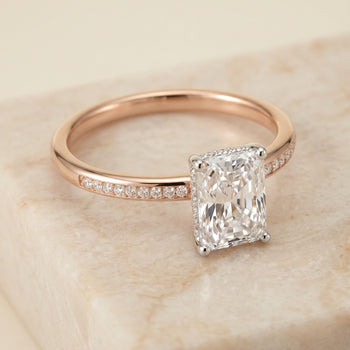 The Brenda High Hidden Halo Solitaire Radiant Cut Engagement Ring Setting in 14K Rose Gold