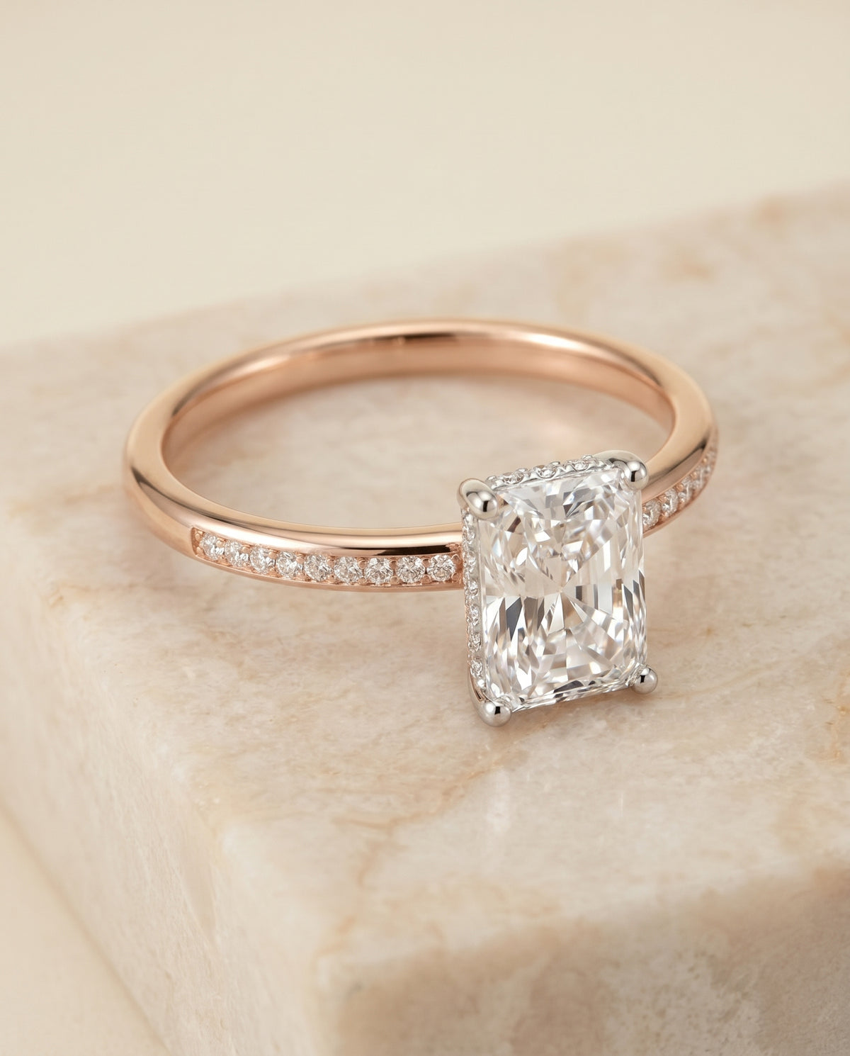 The Brenda radiant engagement ring setting in 14K Rose Gold | RockHer