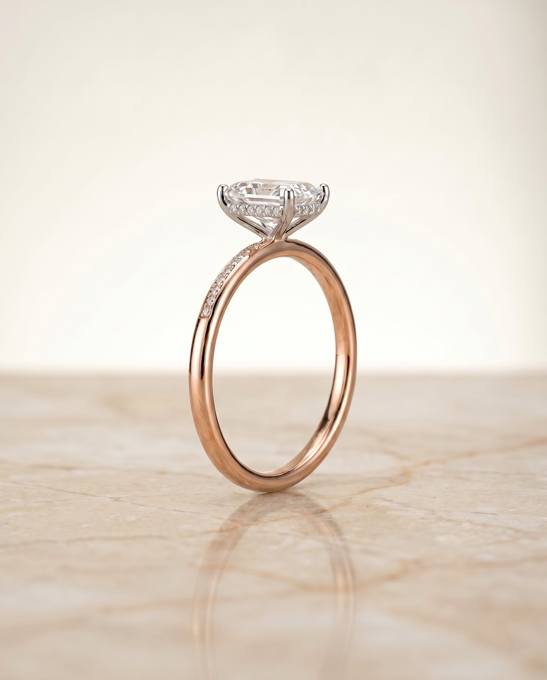 The Brenda setting for radiant diamonds, made to order in 14K Rose Gold | RockHer