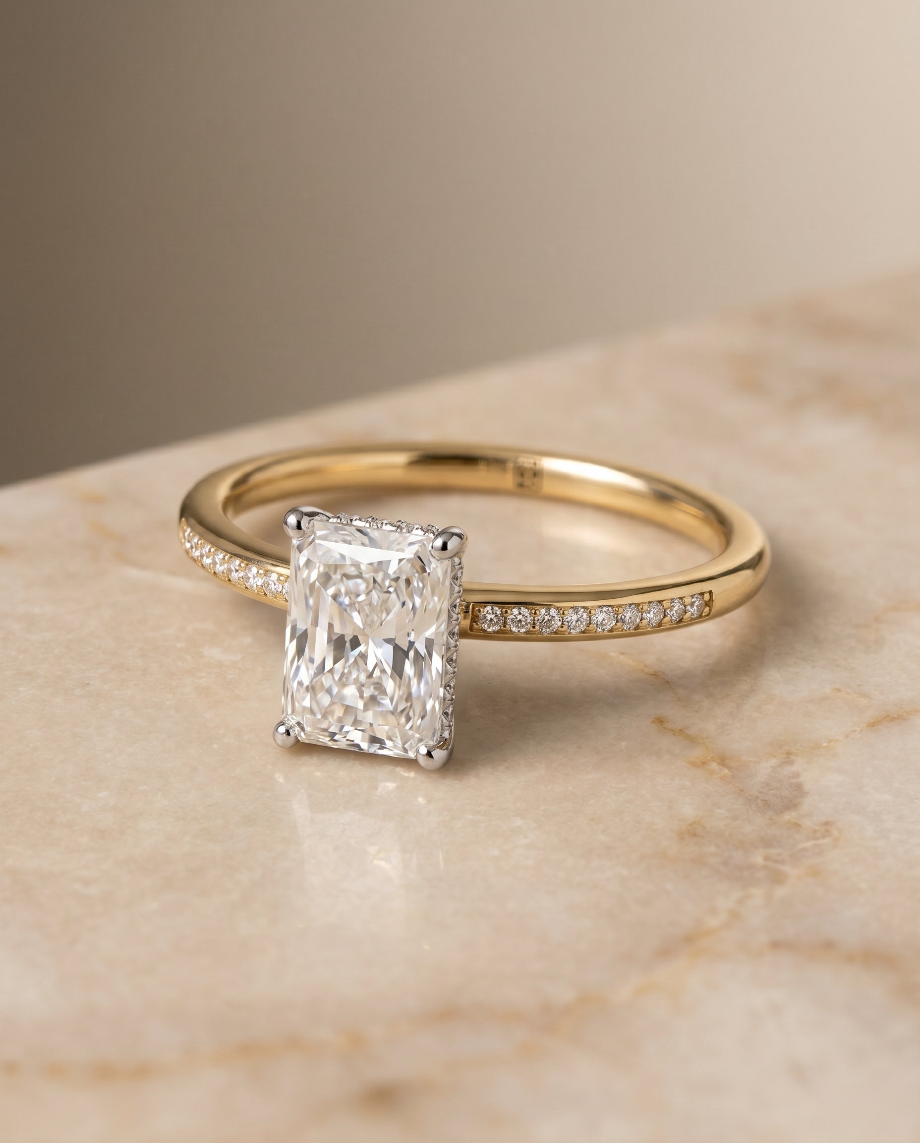 Select High Hidden Halo Solitaire Cut styling on The Brenda radiant engagement ring setting | RockHer