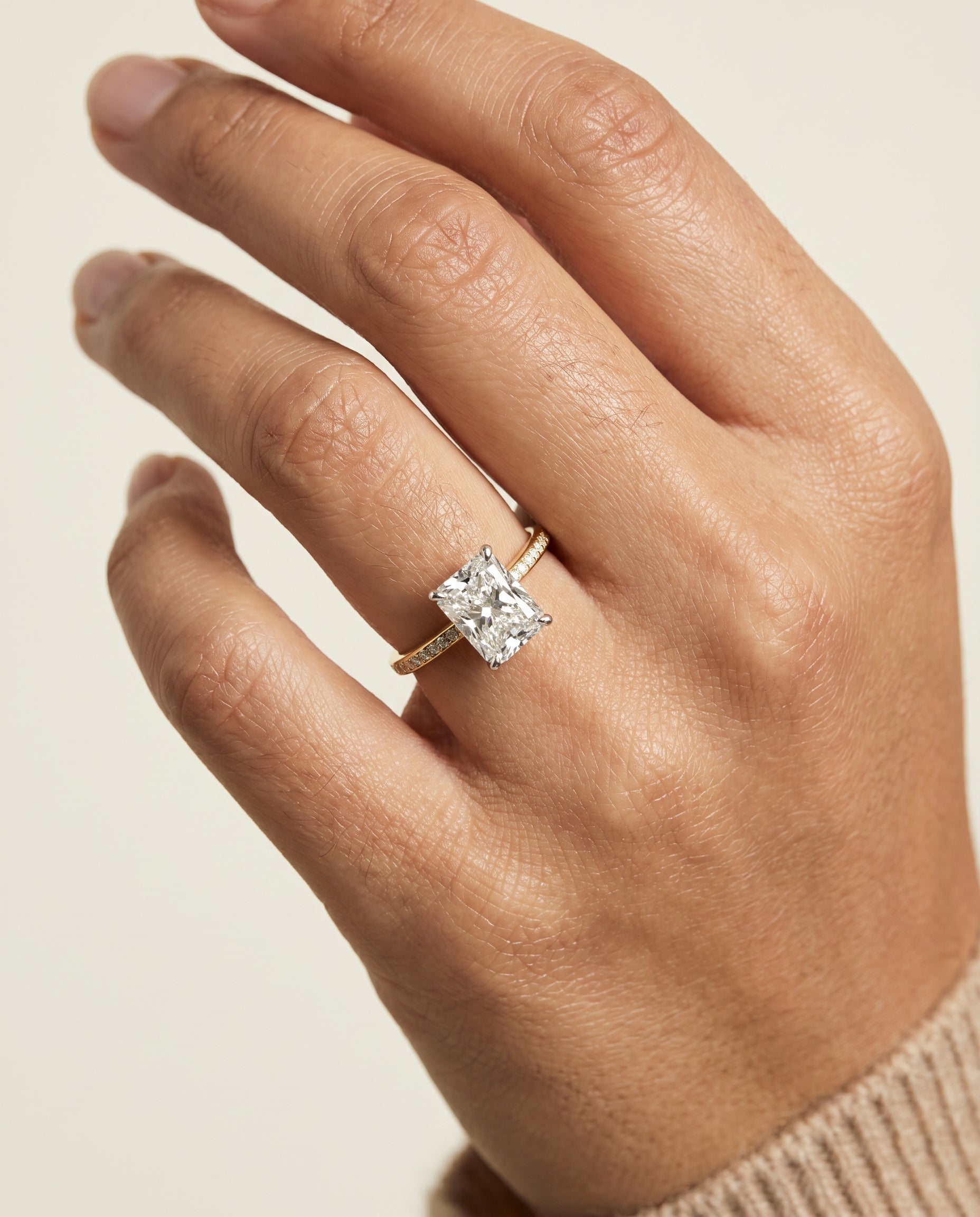 The Brenda engagement ring setting in 18K Yellow Gold, select high hidden halo solitaire cut design | RockHer