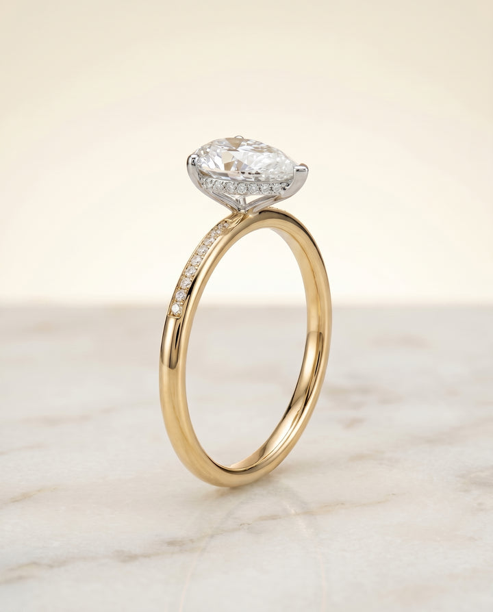 The Brenda High Hidden Halo Solitaire Princess Cut Engagement Ring Setting in 18K Yellow Gold