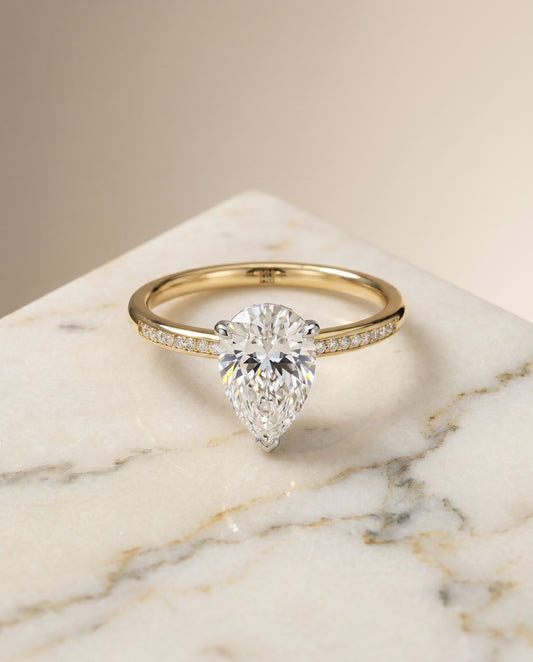 The Brenda Hidden Halo Solitaire Engagement Ring Setting for Princess Diamonds in 18K Yellow Gold