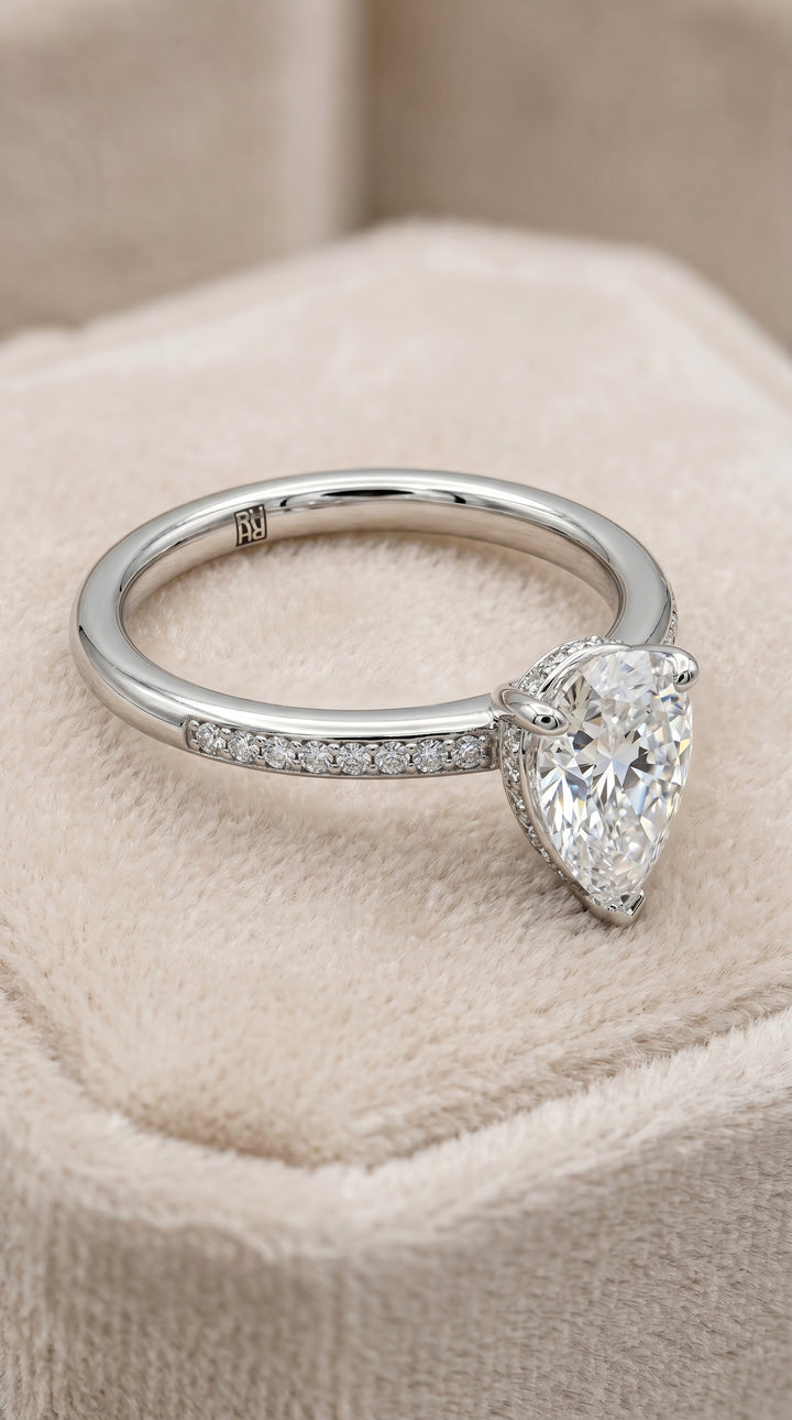 The Brenda High Hidden Halo Solitaire Princess Cut Engagement Ring Setting in 18K White Gold