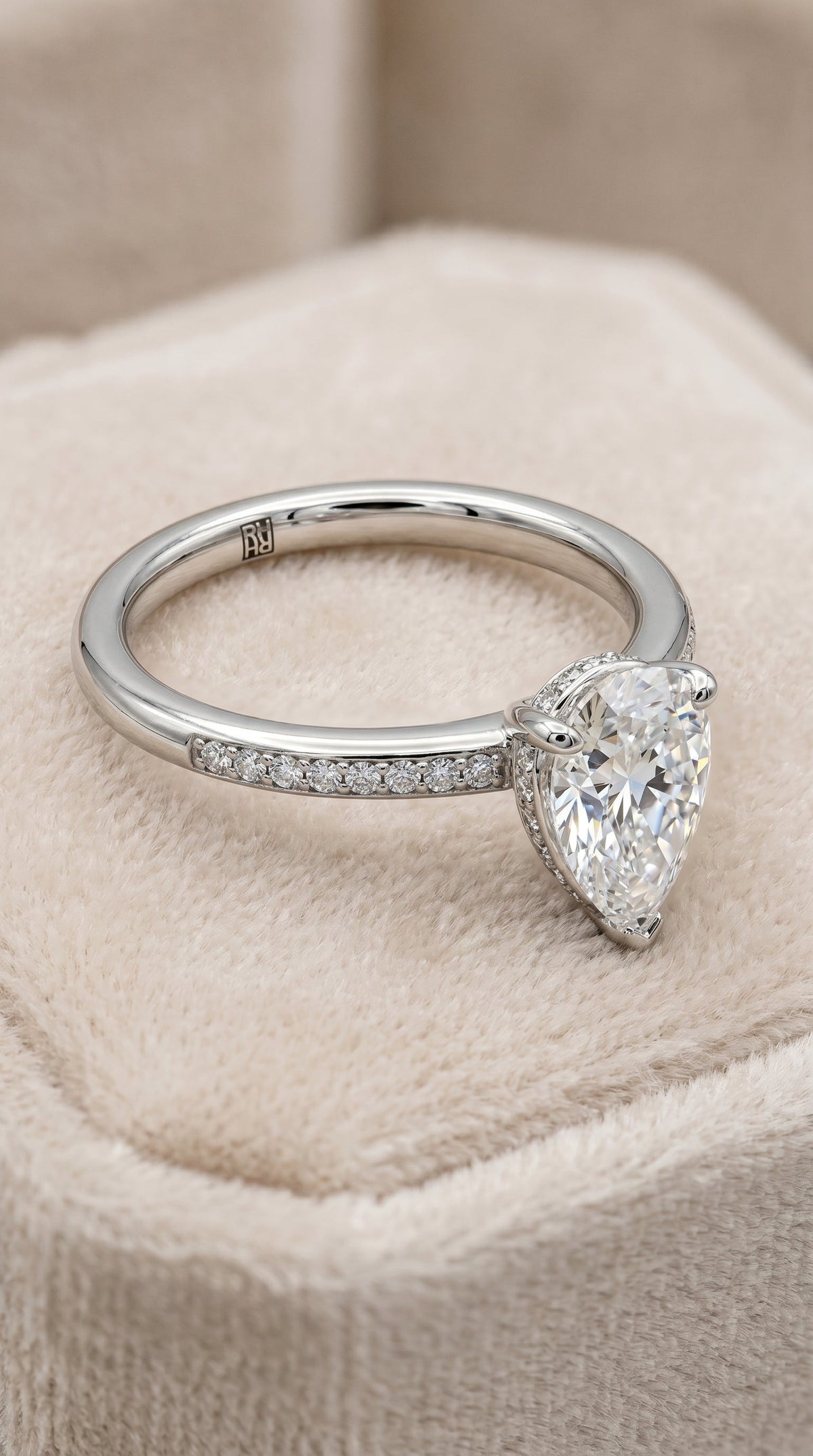 Brenda Select Hidden Halo Princess Cut Lab Diamond Engagement Ring in 18K White Gold, detail view | RockHer