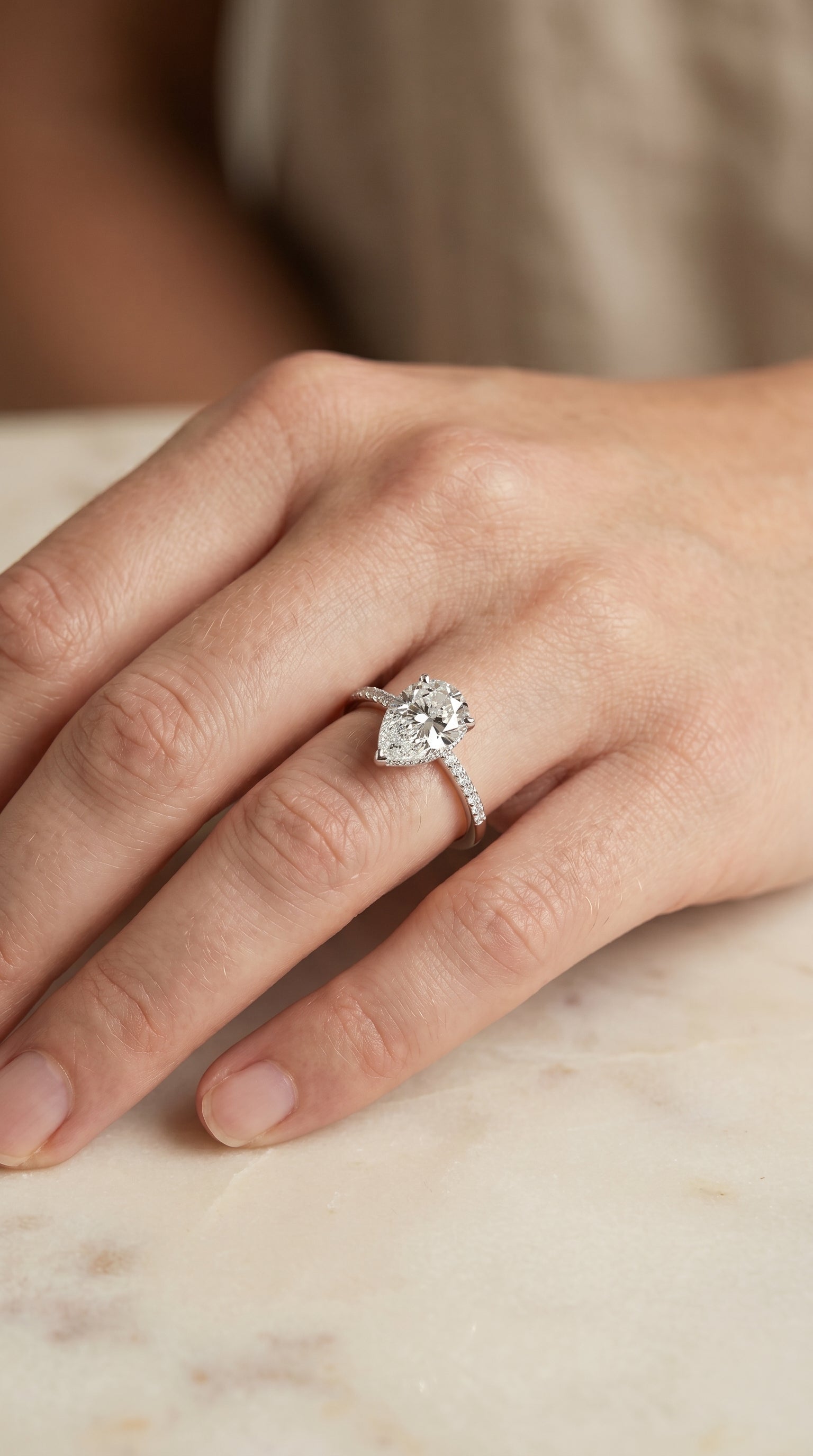 The Brenda engagement ring setting in 18K White Gold, high hidden halo solitaire design | RockHer