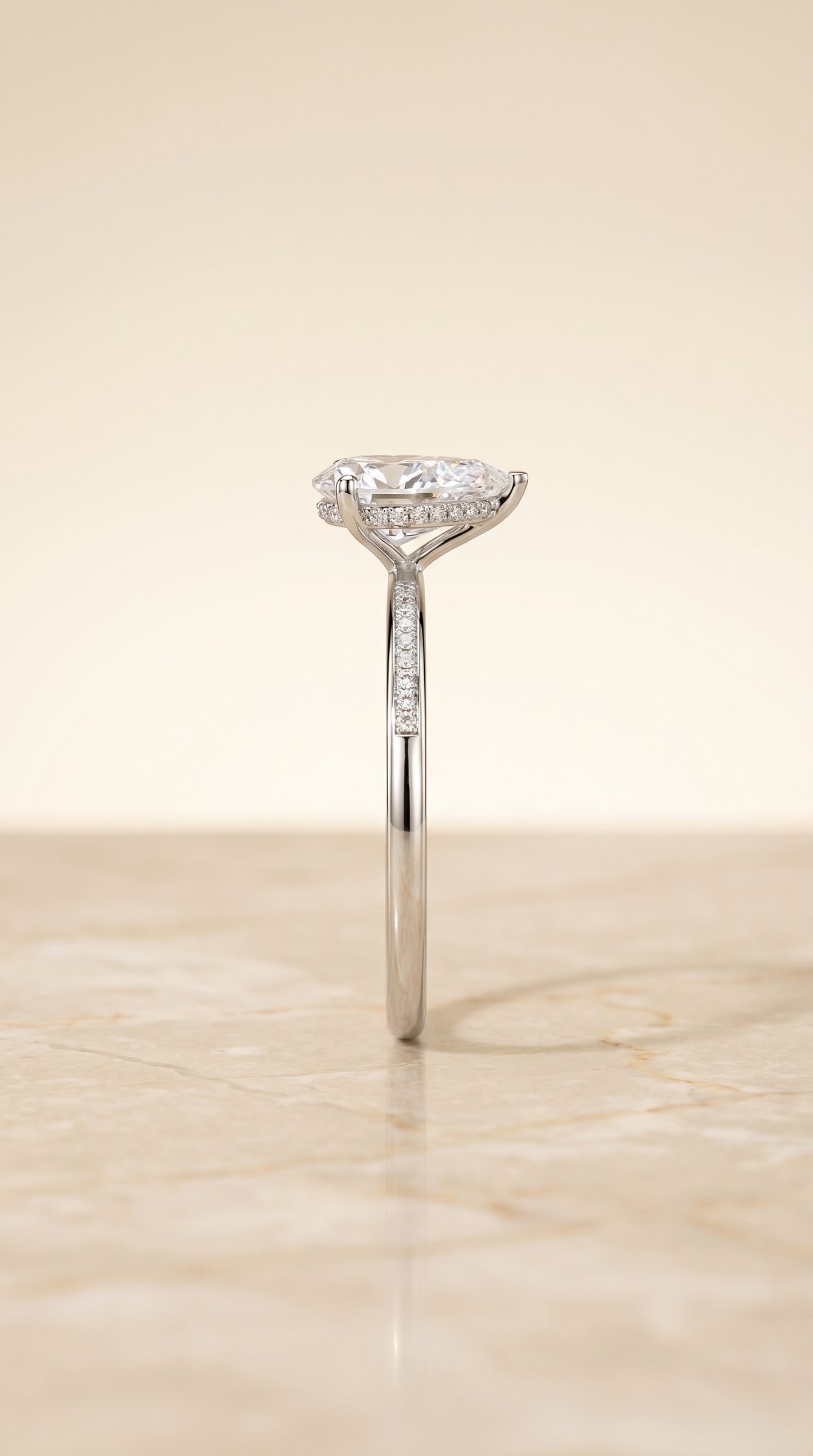 The Brenda High Hidden Halo Solitaire Princess Cut Engagement Ring Setting in 18K White Gold