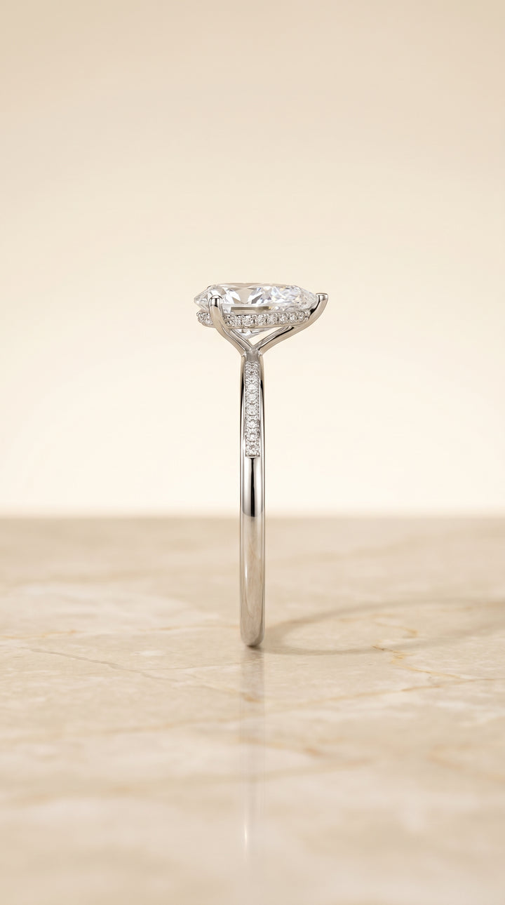 The Brenda High Hidden Halo Solitaire Princess Cut Engagement Ring Setting in 18K White Gold