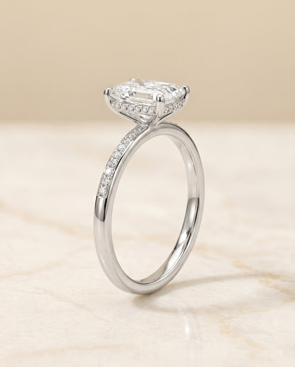 The Brenda With High Hidden Halo Prong Set Diamonds Pt80312hivs Ra100 Radiant Cut Engagement Ring Setting in Platinum