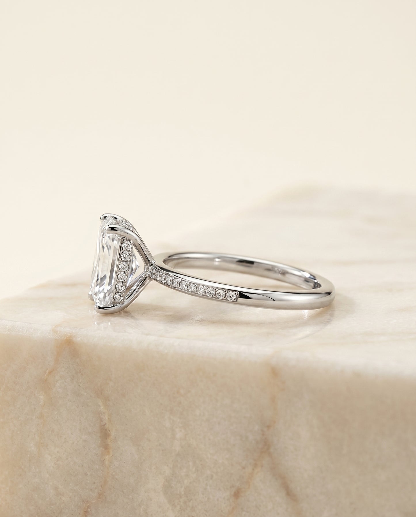 The Brenda With High Hidden Halo Prong Set Diamonds Pt80312hivs Ra100 Radiant Cut Engagement Ring Setting in Platinum