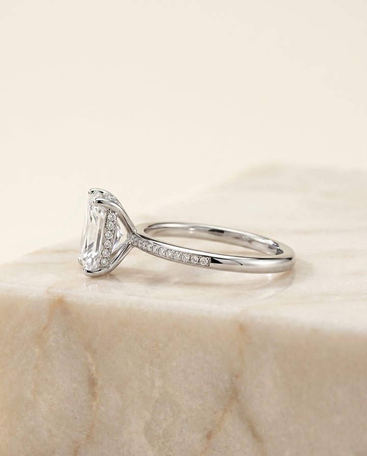 The Brenda With High Hidden Halo Prong Set Diamonds Pt80312hivs Ra100 Radiant Cut Engagement Ring Setting in Platinum