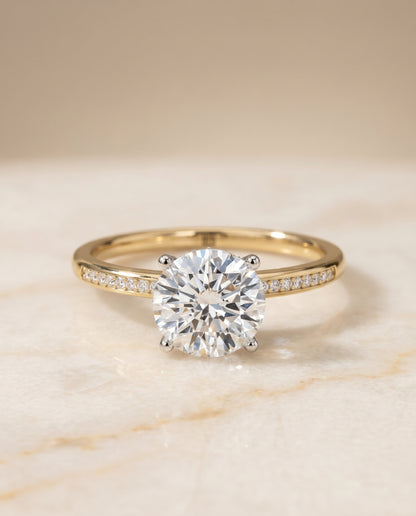 The Brenda Hidden Halo Solitaire Engagement Ring Setting for Round Diamonds in 18K Yellow Gold | RockHer