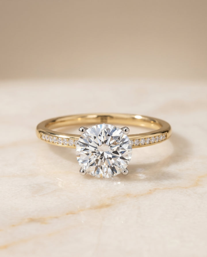 The Brenda Hidden Halo Solitaire Engagement Ring Setting for Round Diamonds in 18K Yellow Gold | RockHer