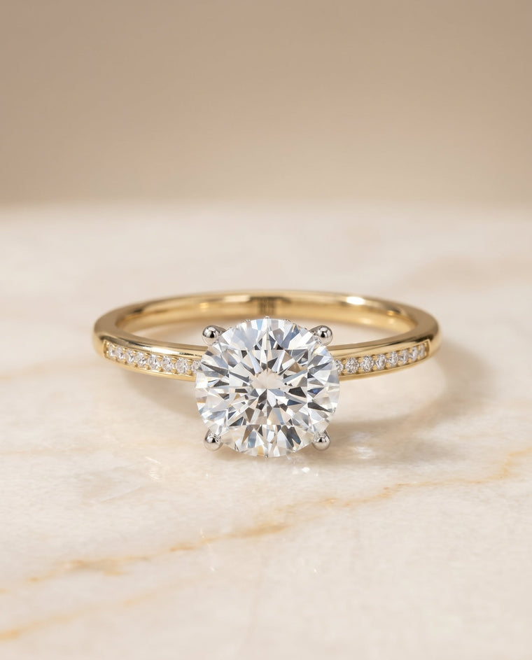 The Brenda Select High Hidden Halo Solitaire Round Lab Diamond Engagement Ring in 18K Yellow Gold