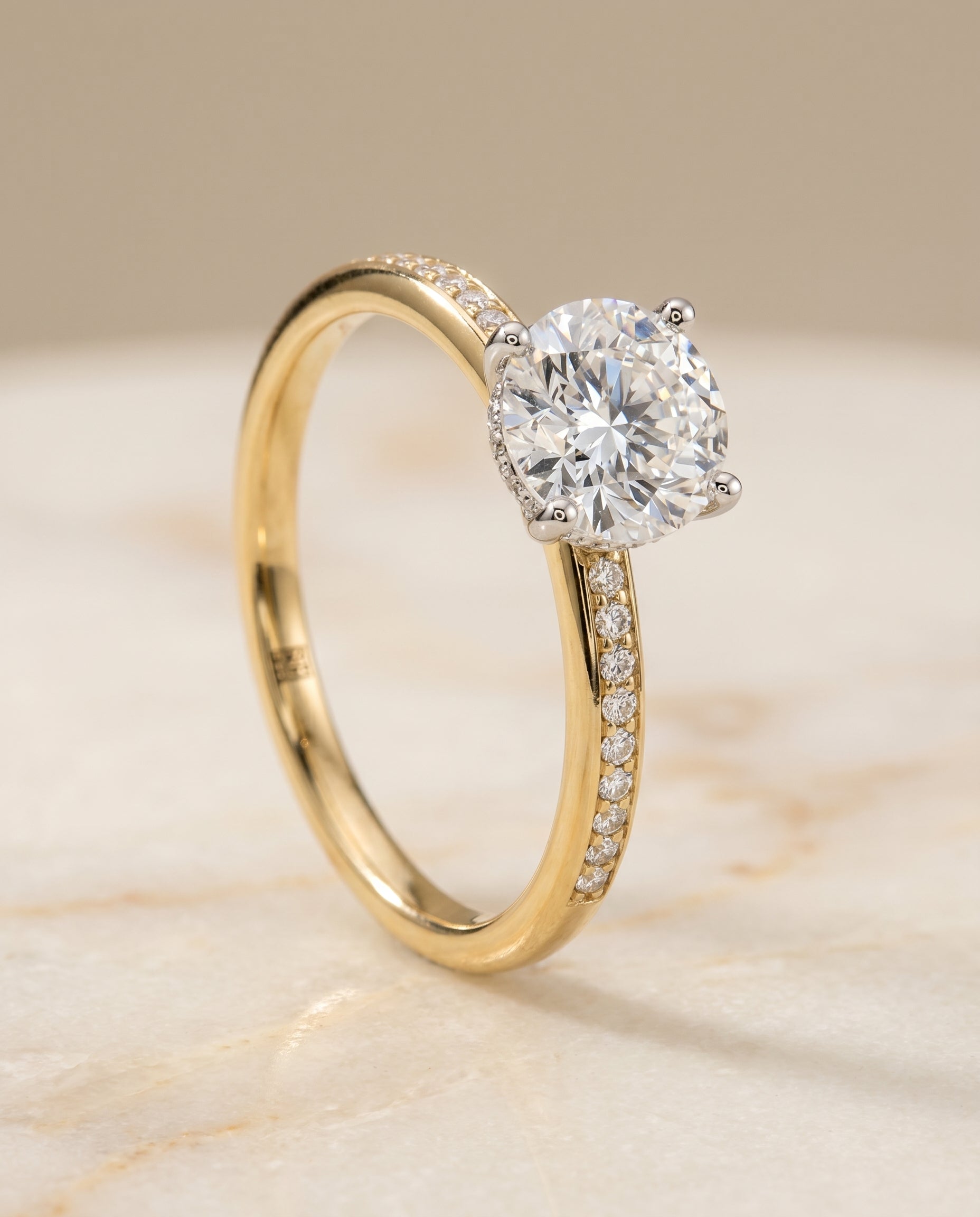 High Hidden Halo Solitaire styling on The Brenda round engagement ring setting | RockHer