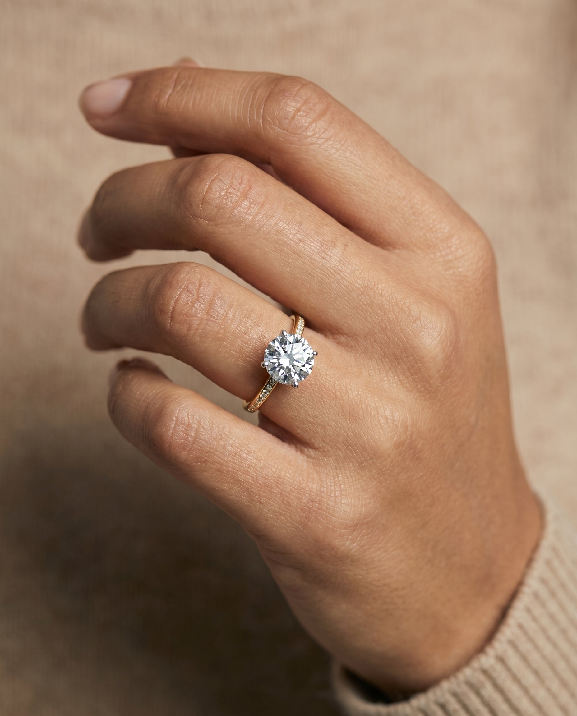 The Brenda engagement ring setting in 18K Yellow Gold, high hidden halo solitaire design | RockHer