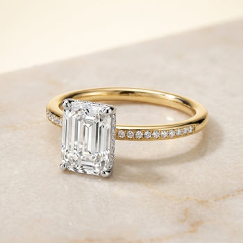 The Brenda High Hidden Halo Solitaire Emerald Cut Engagement Ring Setting in 18K Yellow Gold