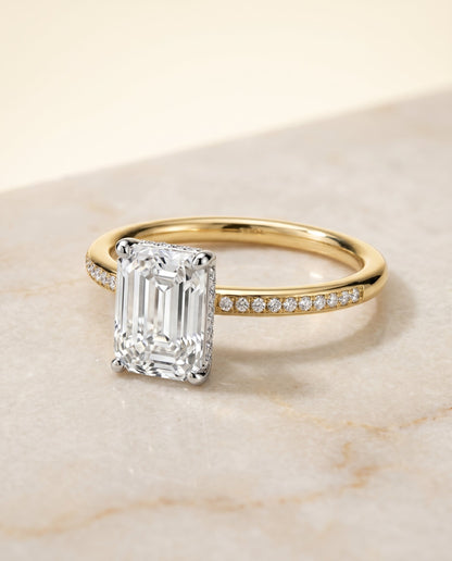 The Brenda Select High Hidden Halo Solitaire Emerald Cut Engagement Ring with Lab Diamond in 14K Yellow Gold — view 1