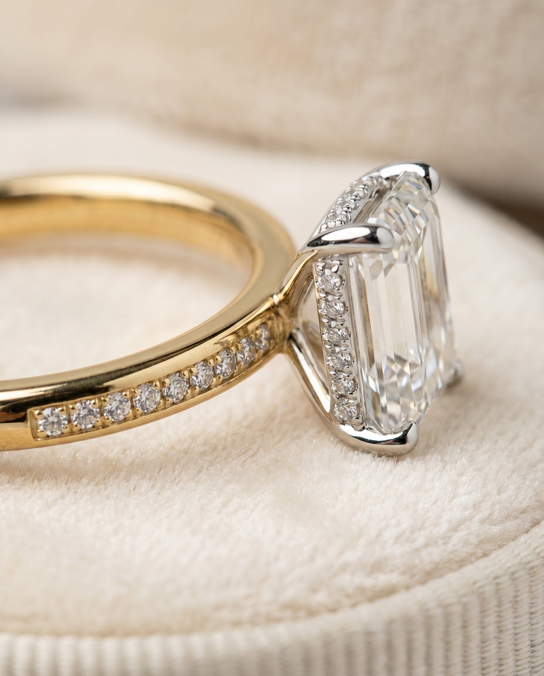 18K Yellow Gold band of The Brenda emerald engagement ring setting | RockHer