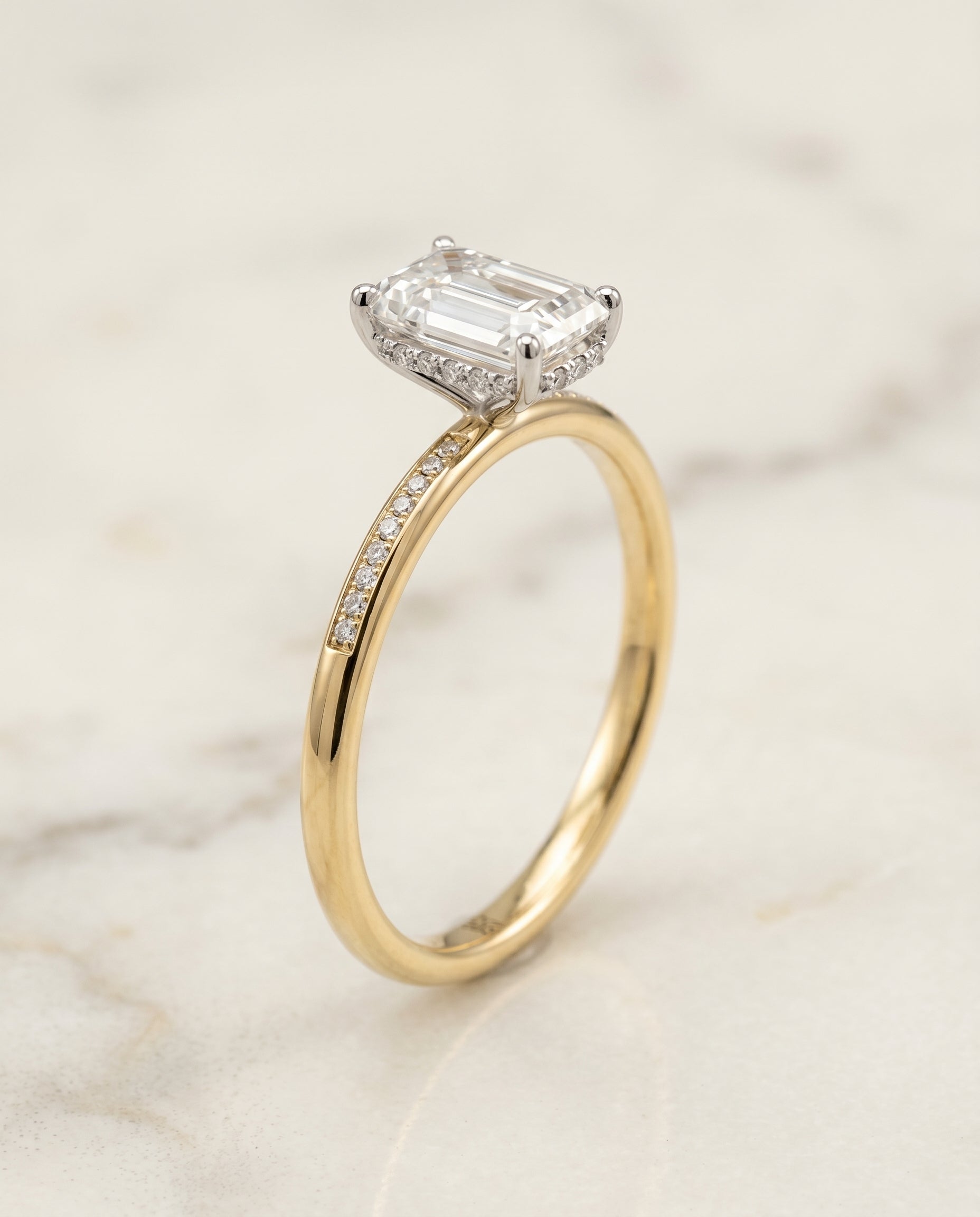 High Hidden Halo Solitaire Cut styling on The Brenda emerald engagement ring setting | RockHer
