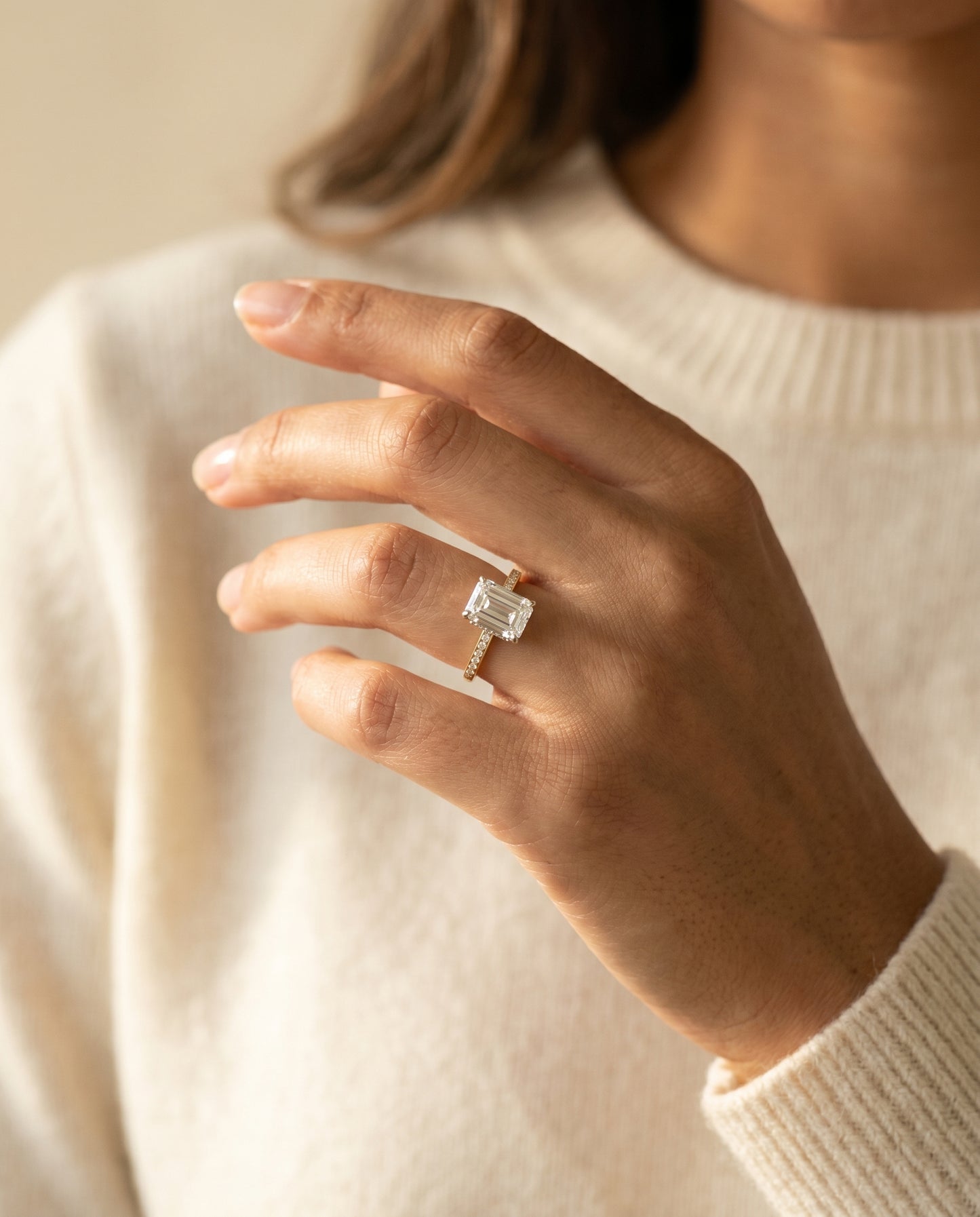 The Brenda High Hidden Halo Solitaire Emerald Cut Engagement Ring Setting in 18K Yellow Gold
