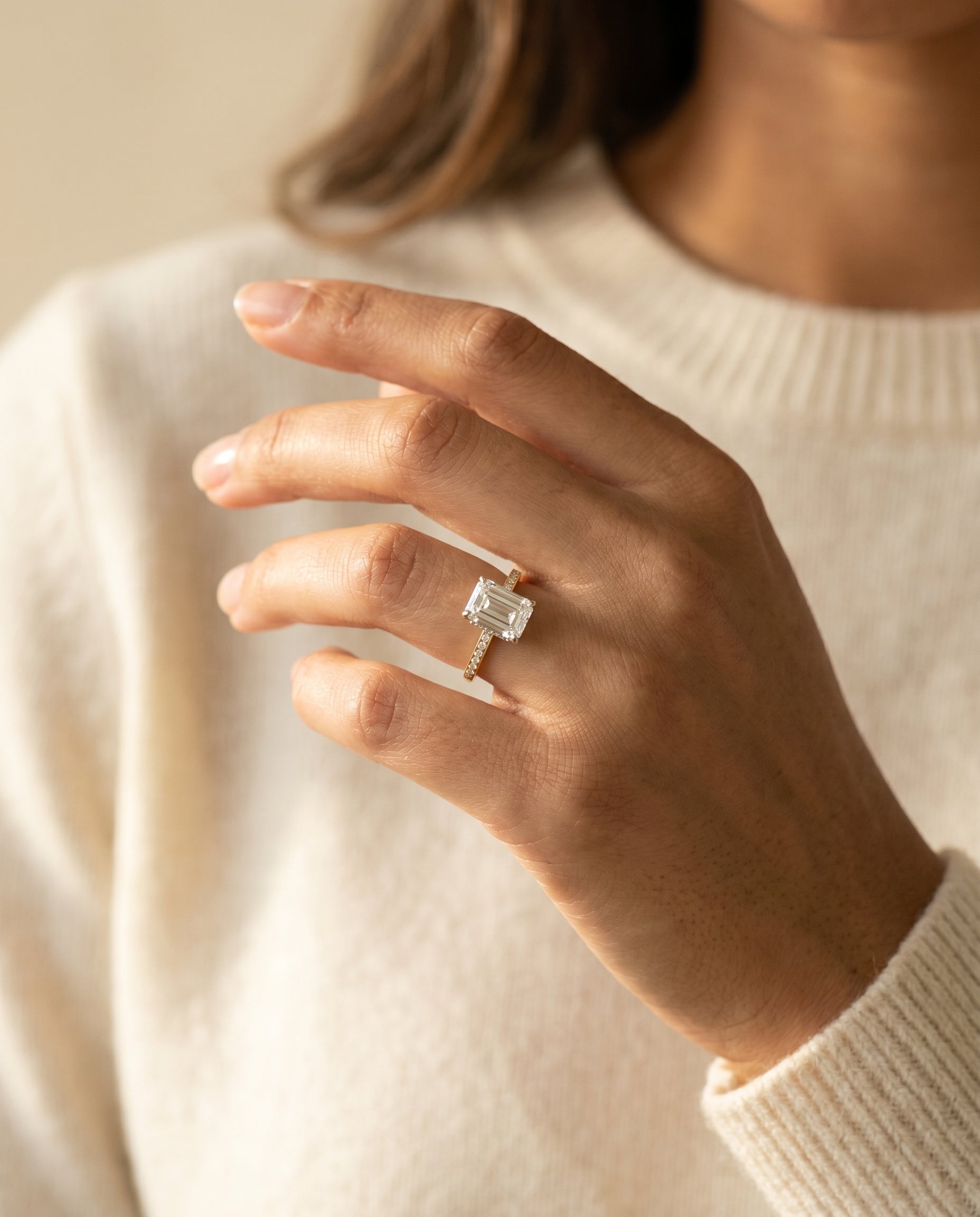 The Brenda setting for emerald diamonds, made to order in 18K Yellow Gold | RockHer