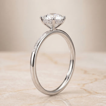The Brenda High Hidden Halo Solitaire Round Engagement Ring Setting in 18K White Gold