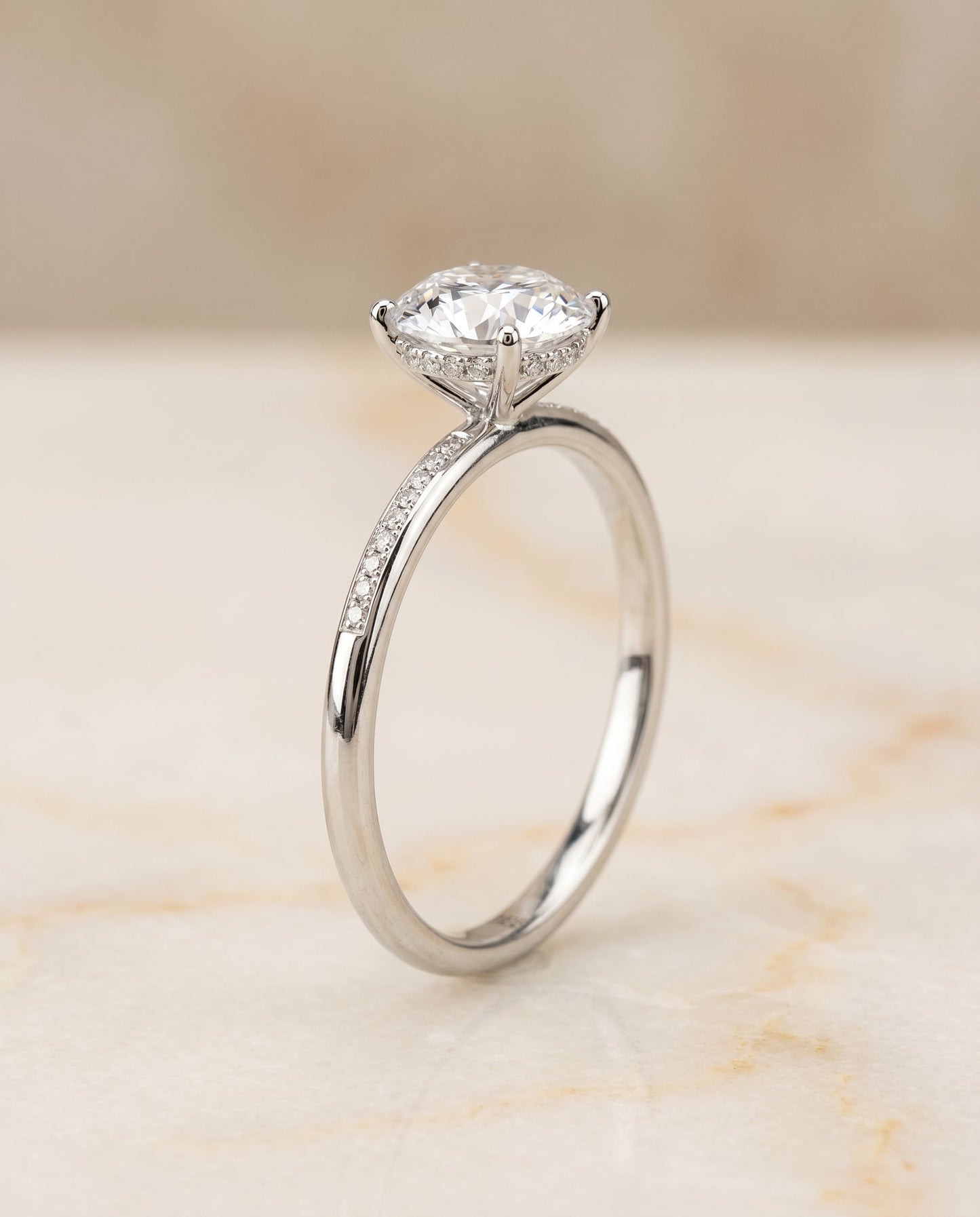 Brenda Select High Hidden Halo Solitaire Emerald Cut in 18K White Gold – view 6