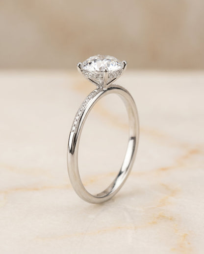 Brenda Select High Hidden Halo Solitaire Emerald Cut in 18K White Gold – view 6