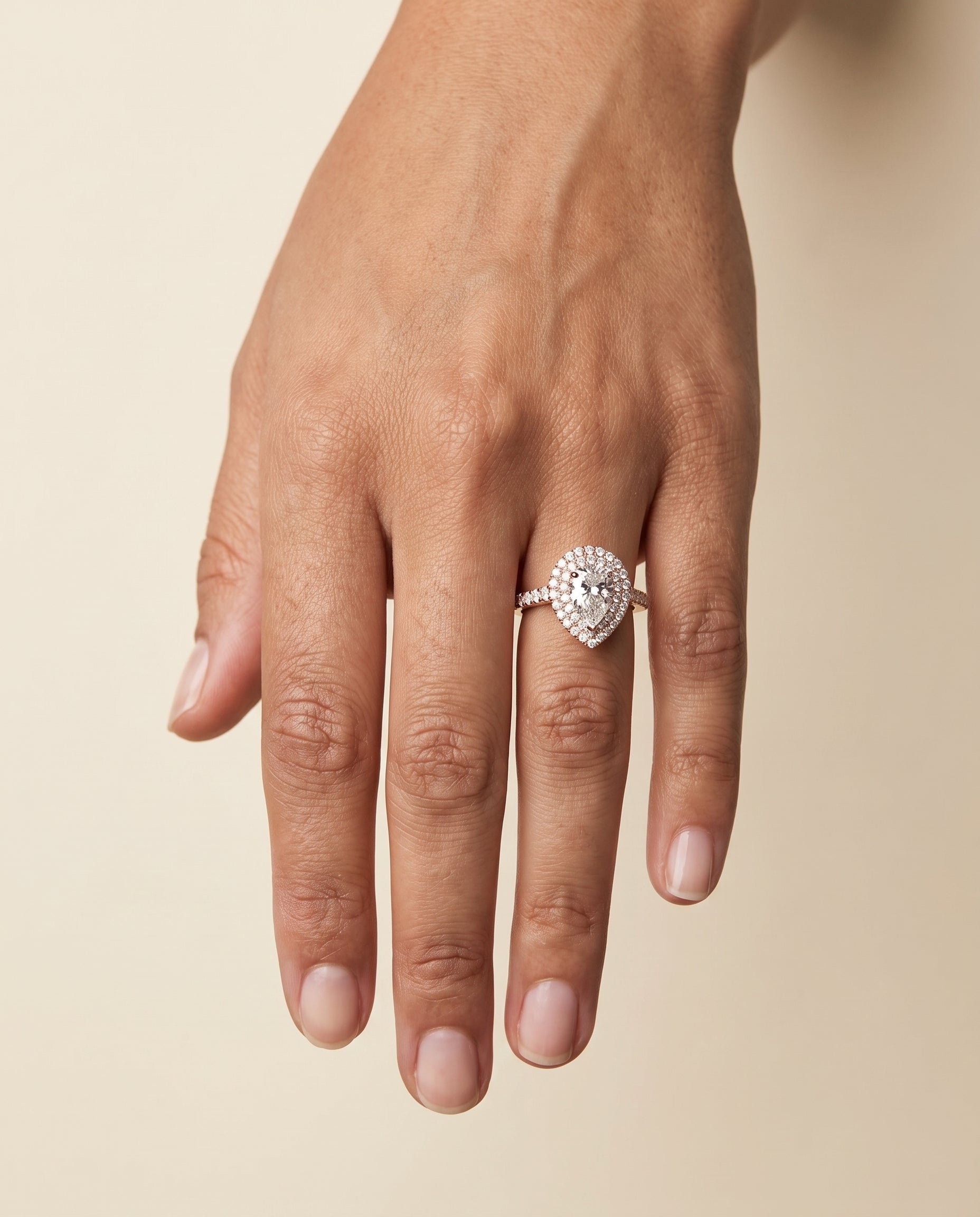 The Britney Double Halo Pear Engagement Ring Setting in 14K Rose Gold
