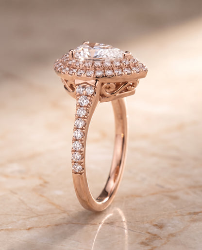 The Britney Double Halo Pear Engagement Ring Setting in 14K Rose Gold