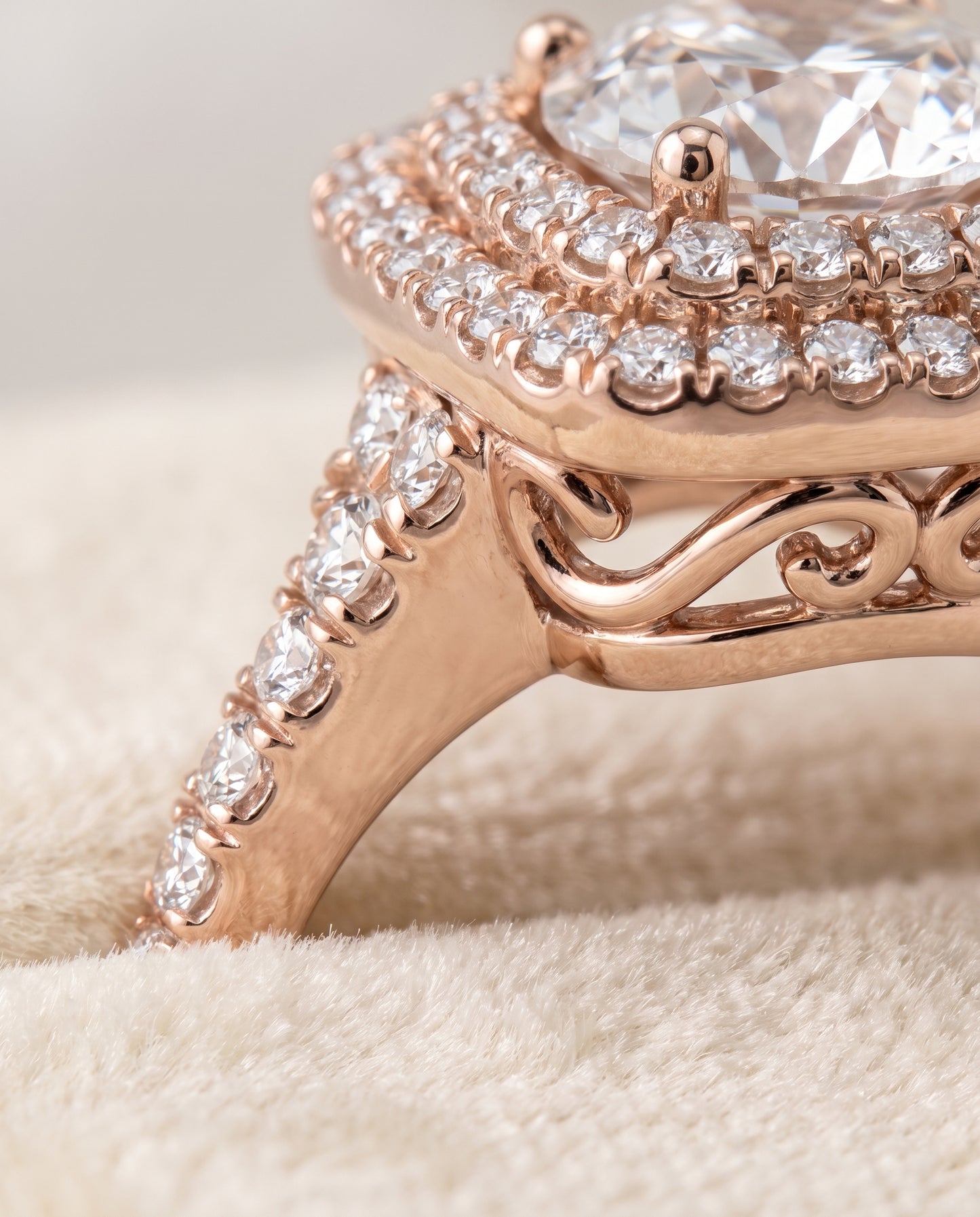 The Britney Double Halo Round Engagement Ring Setting in 14K Rose Gold