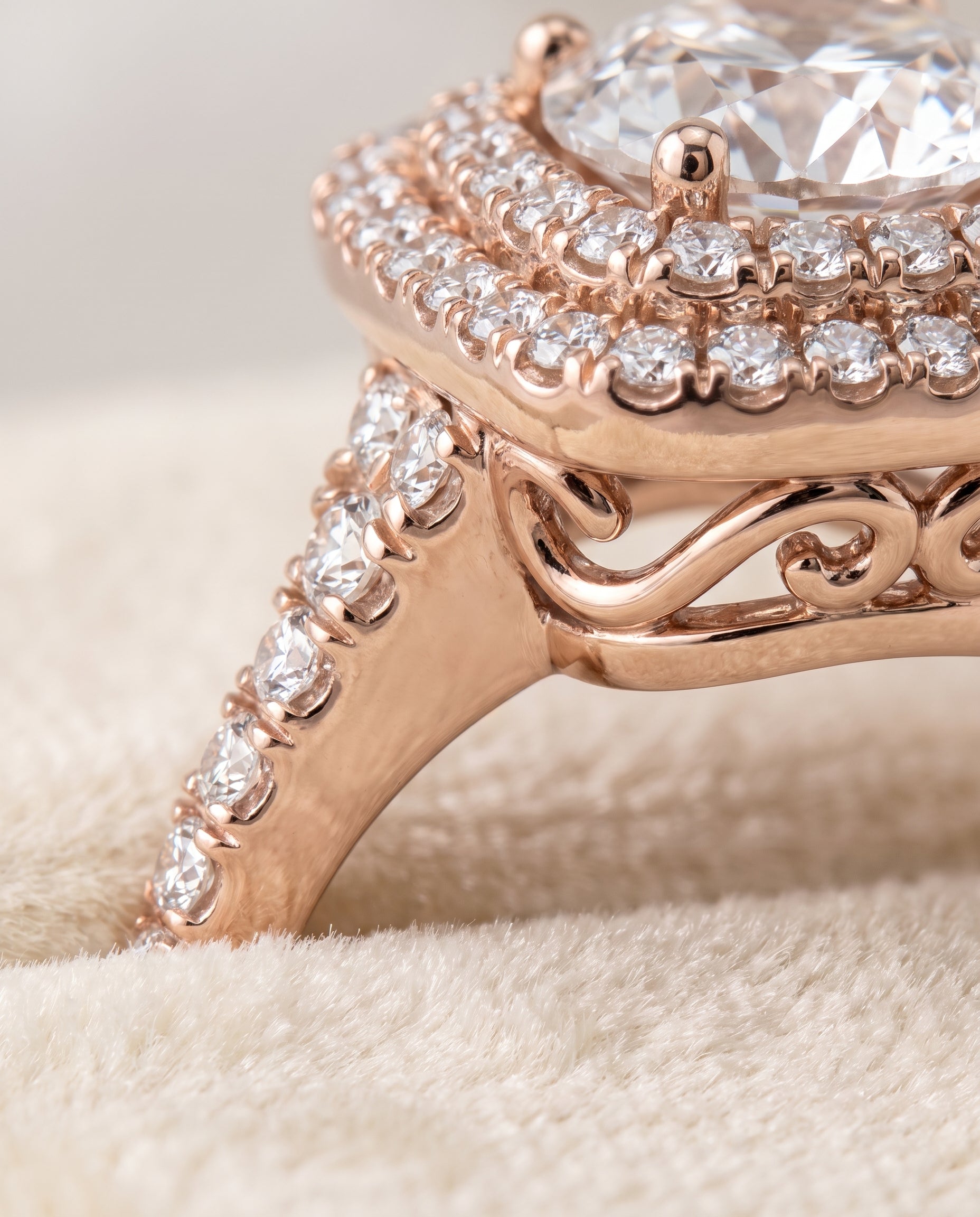 14K Rose Gold band of The Britney round engagement ring setting | RockHer