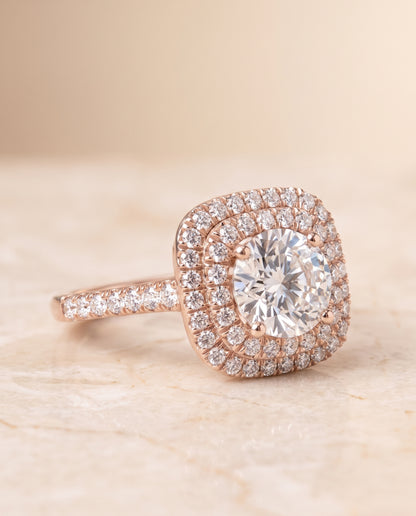 The Britney Double Halo Round Engagement Ring Setting in 14K Rose Gold