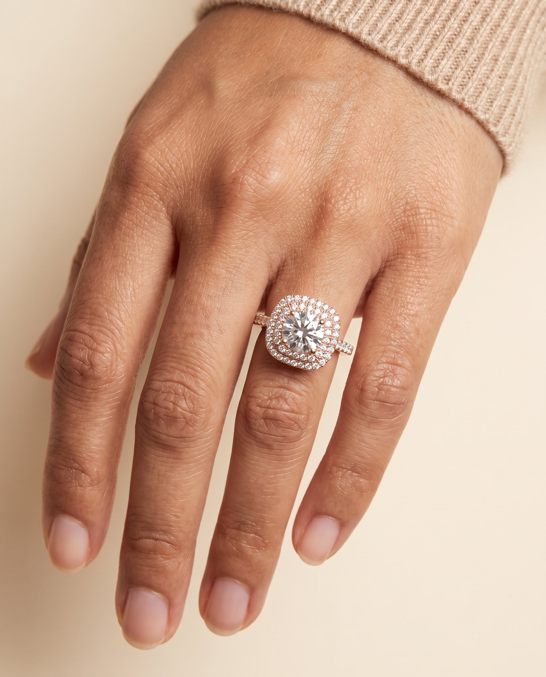 The Britney engagement ring setting in 14K Rose Gold, double halo design | RockHer