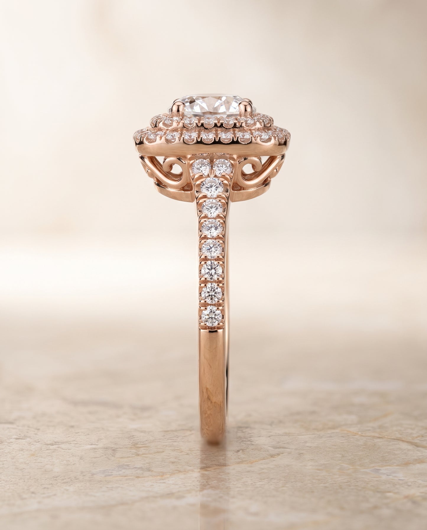 The Britney Double Halo Round Engagement Ring Setting in 14K Rose Gold