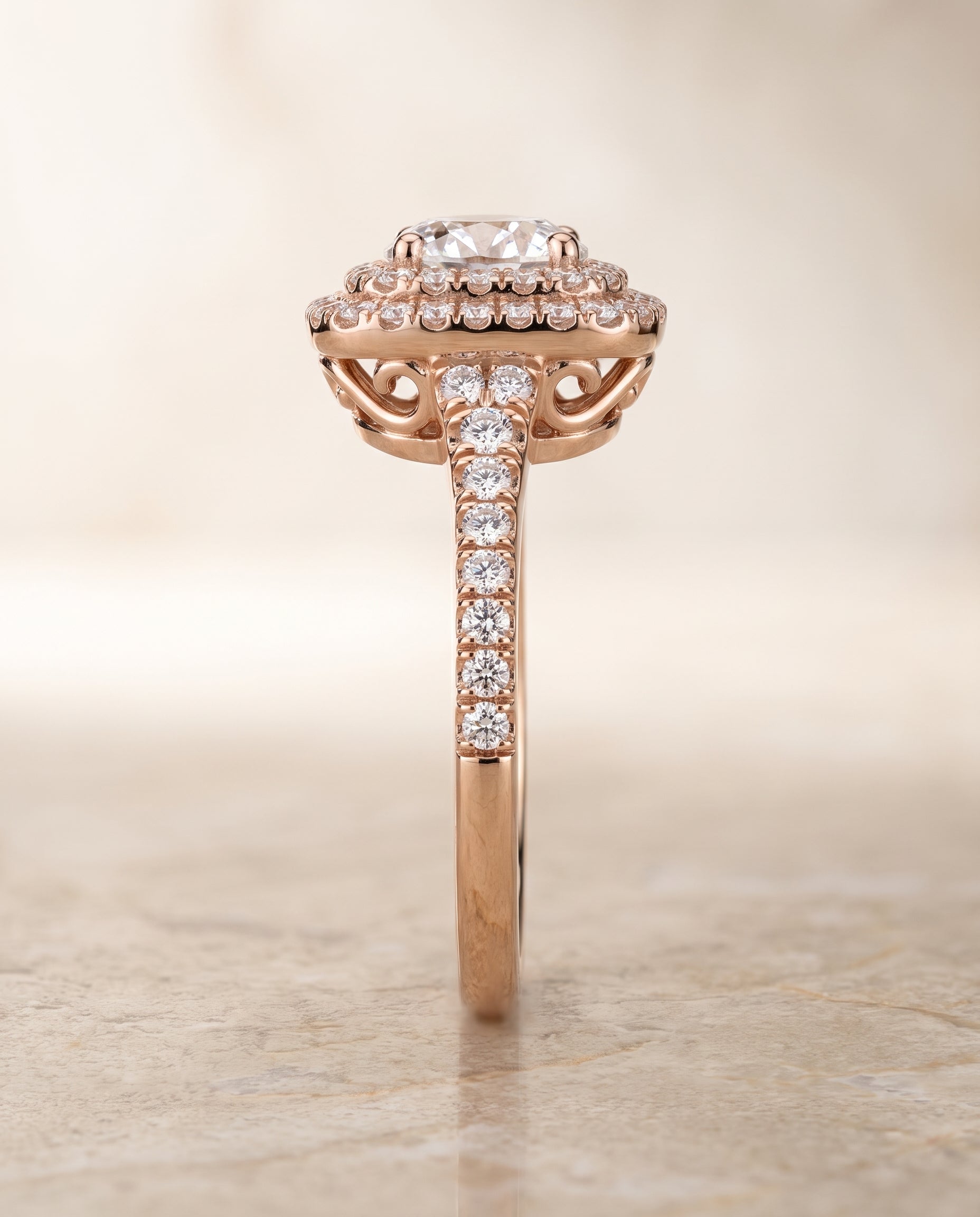 The Britney setting for round diamonds, made to order in 14K Rose Gold | RockHer