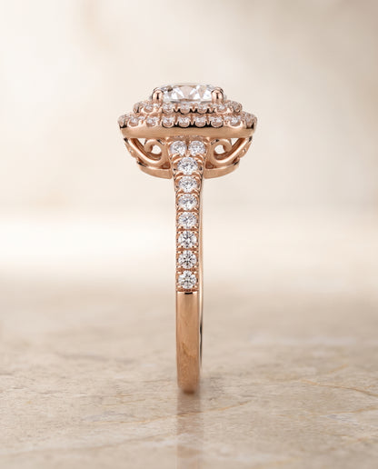 The Britney Double Halo Round Engagement Ring Setting in 14K Rose Gold