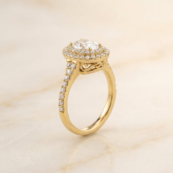 The Britney Double Halo Oval Engagement Ring Setting in 18K Yellow Gold