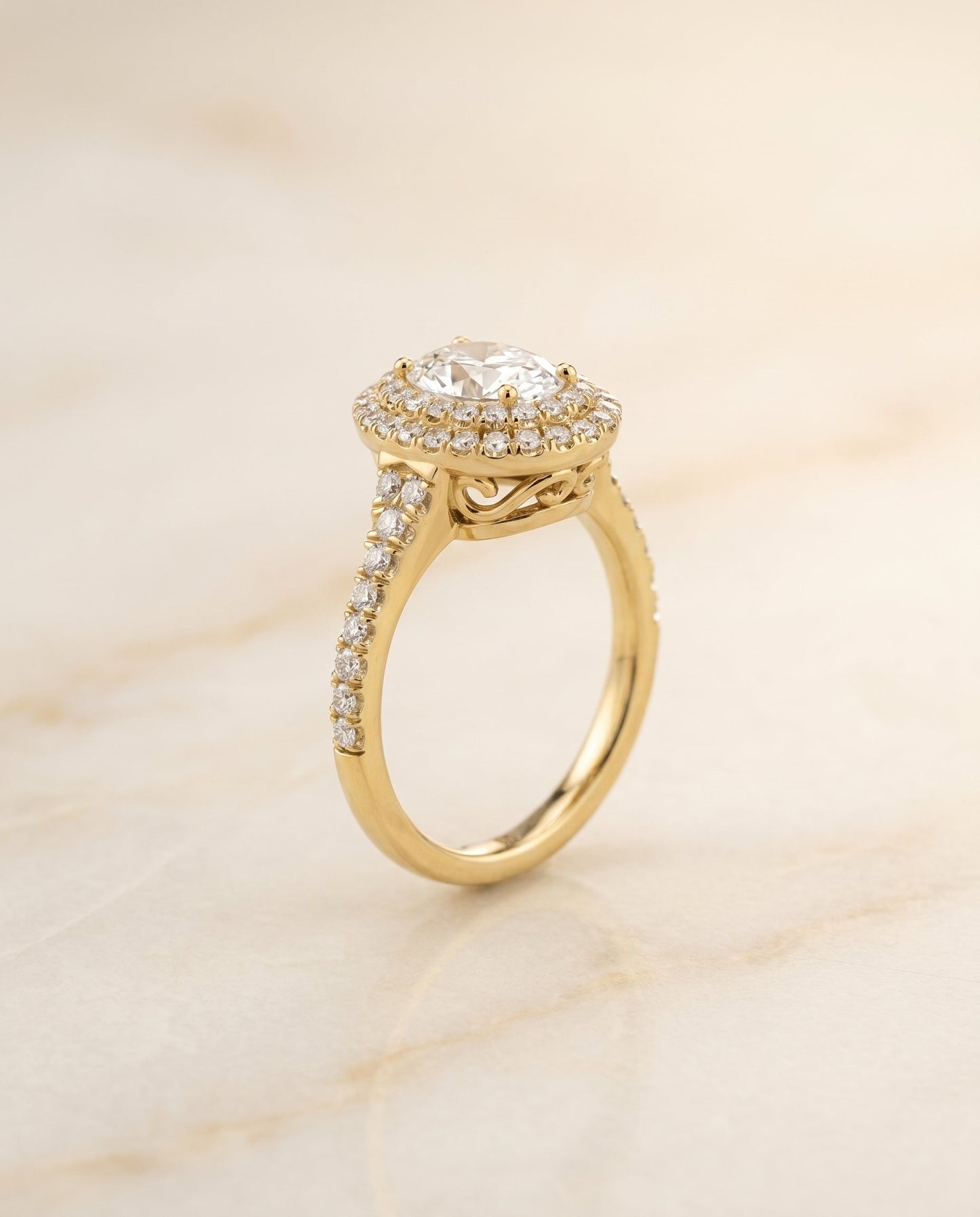 Britney Select Double Scalloped Pave Halo Oval in 14K Yellow Gold – view 1