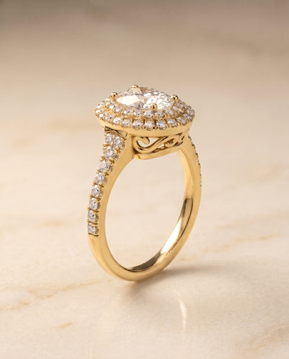 The Britney Double Halo Oval Engagement Ring Setting in 18K Yellow Gold