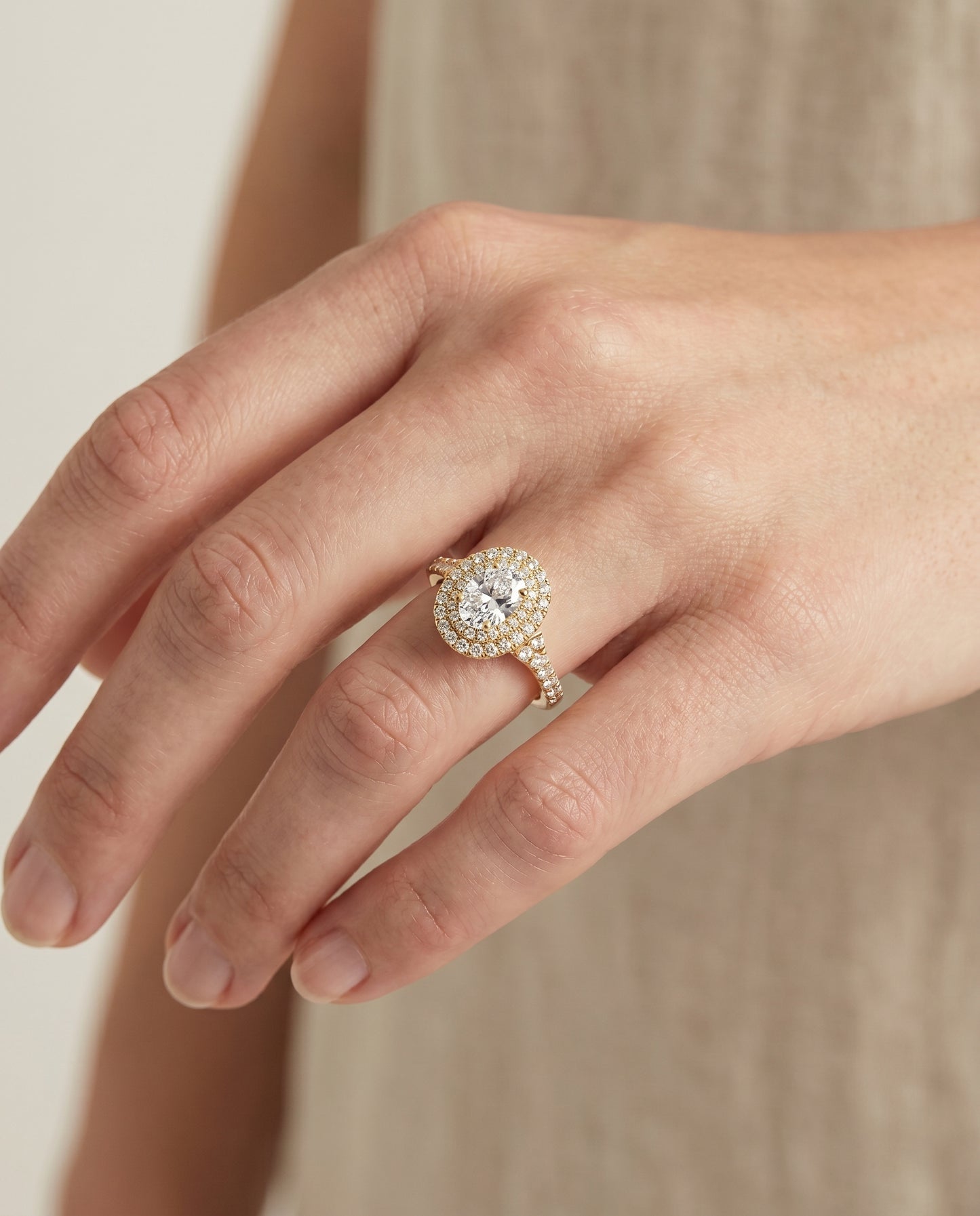 The Britney Scalloped Pavé Halo Engagement Ring Setting for Oval Diamonds in 18K Yellow Gold