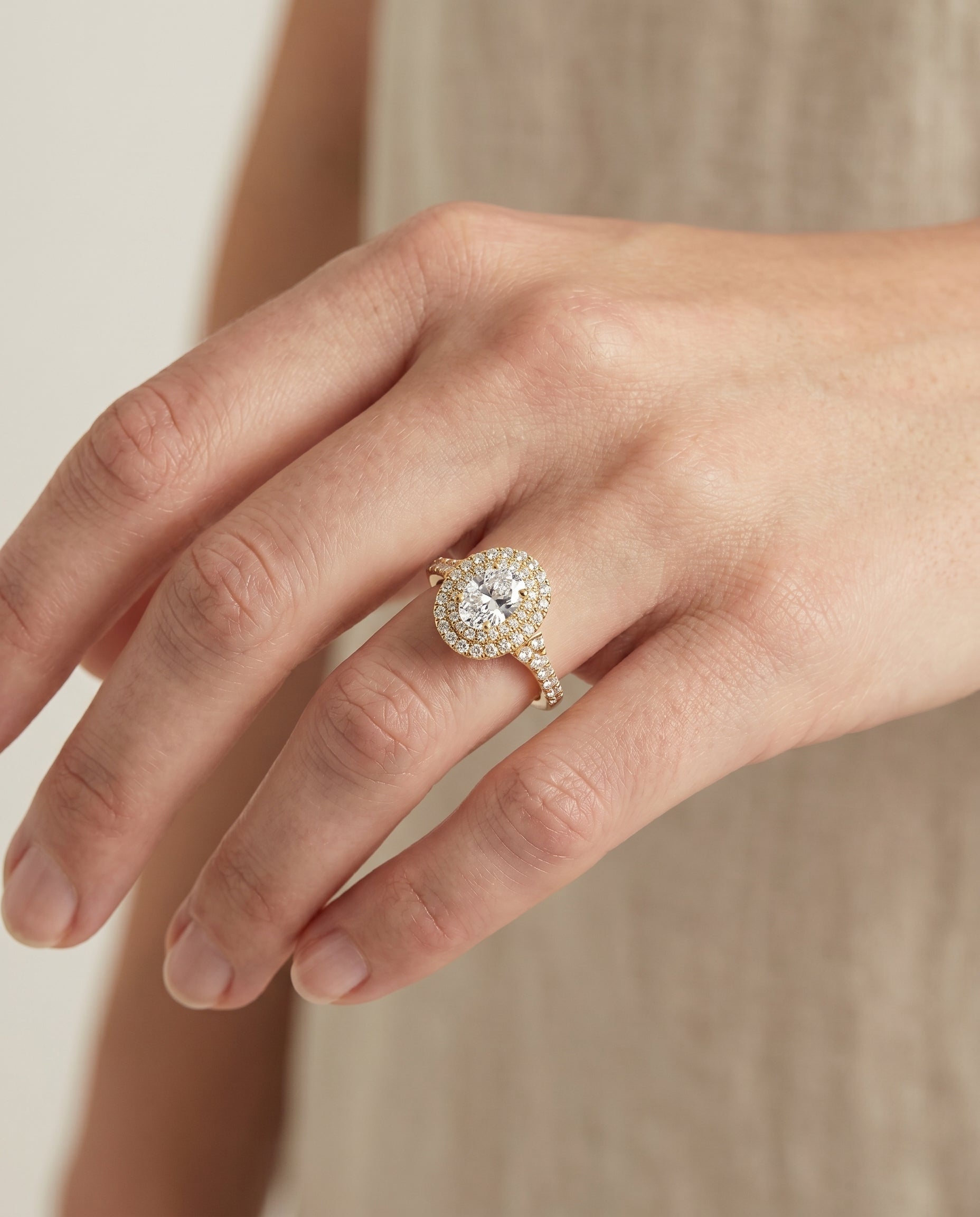 The Britney engagement ring setting in 18K Yellow Gold, double halo design | RockHer