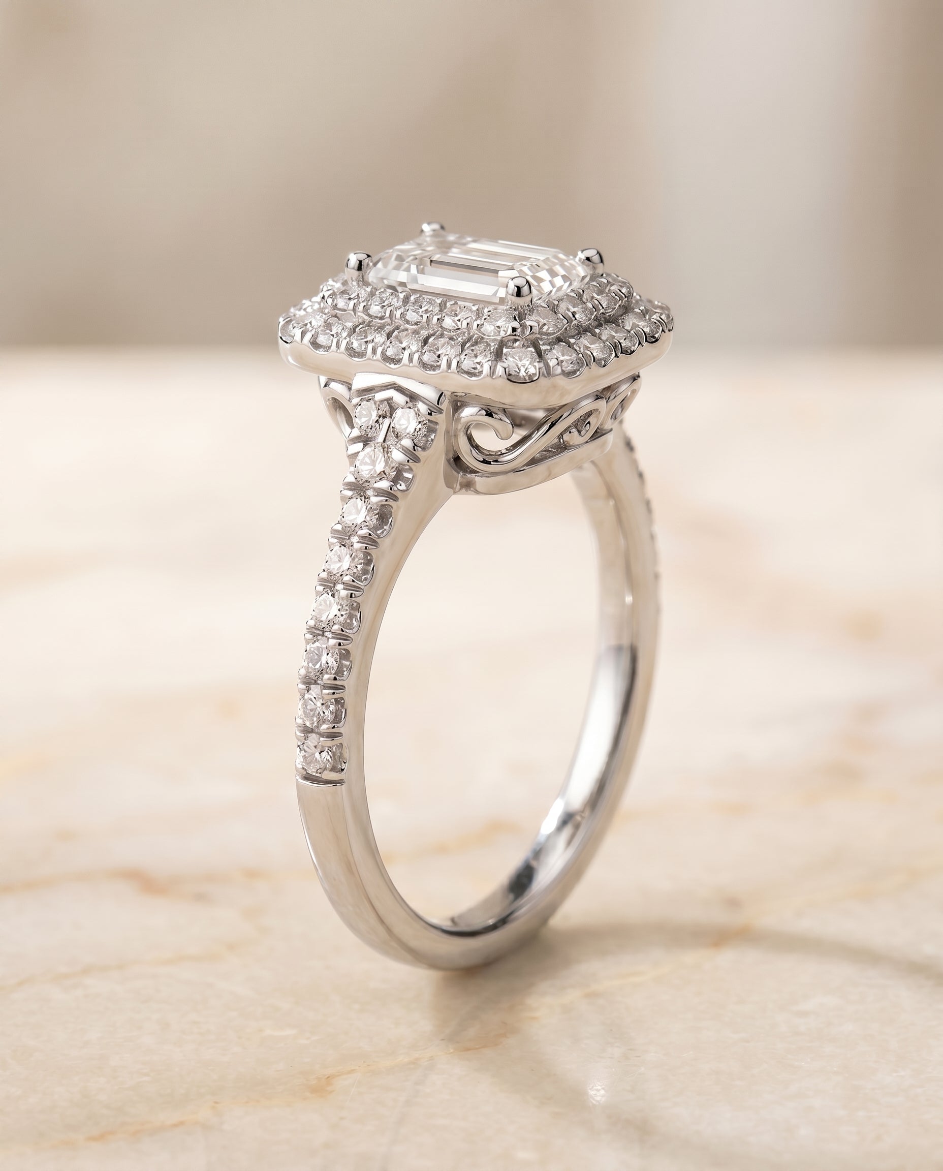 The Britney setting for emerald diamonds, made to order in Platinum | RockHer