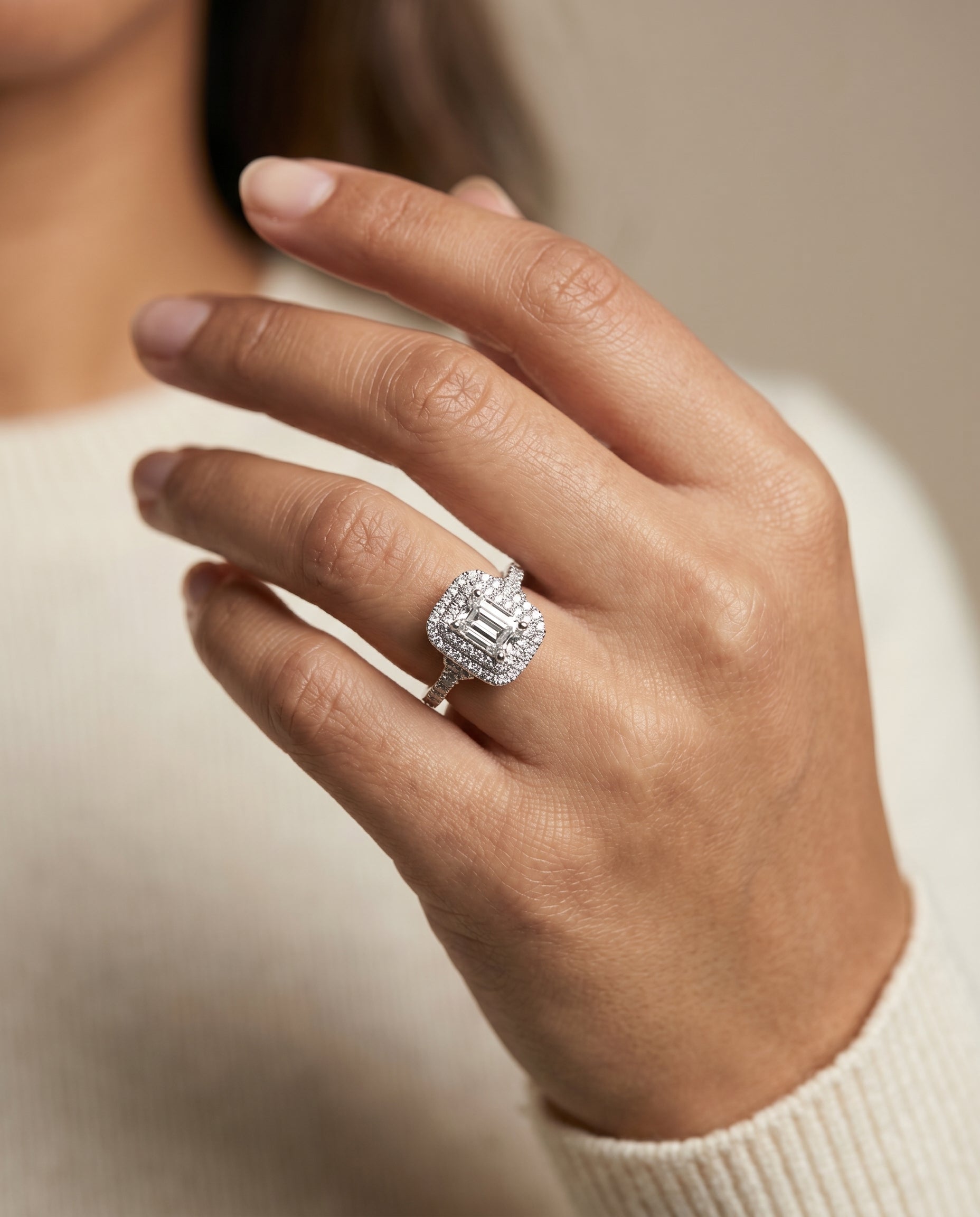 The Britney engagement ring setting in Platinum, double halo cut design | RockHer