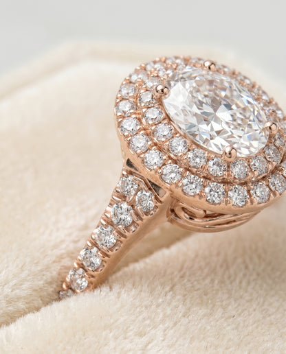 The Britney Double Halo Oval Engagement Ring Setting in 14K Rose Gold